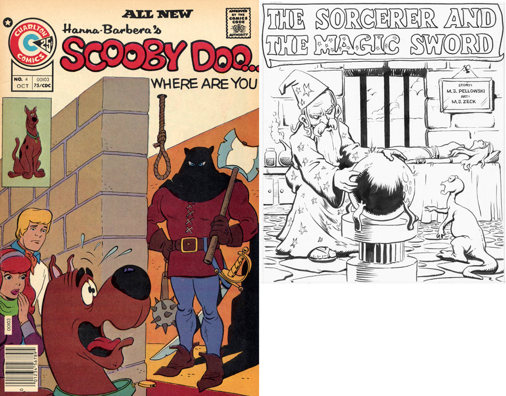 SCOOBY DOO, Vol 1 No 4, October, 1975. INTERIOR: Spot illustrations for a two page text story. Art example shown next to cover. Spot illo, Mike Zeck (pencils / inks)