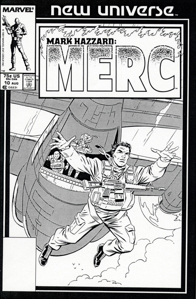 MARK HAZZARD: MERC, Vol. 1 No. 10, August, 1987 issue. B&W cover art.