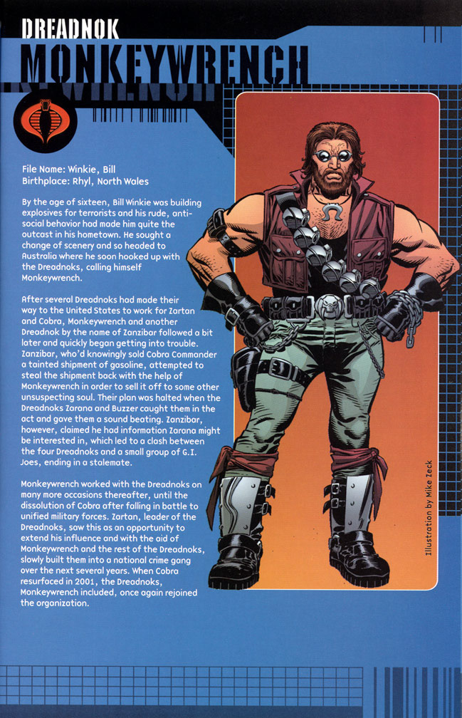 G.I.JOE BATTLE FILES 2 of 3, July, 2002. Monkeywrench page. Mike Zeck (pencils / inks)