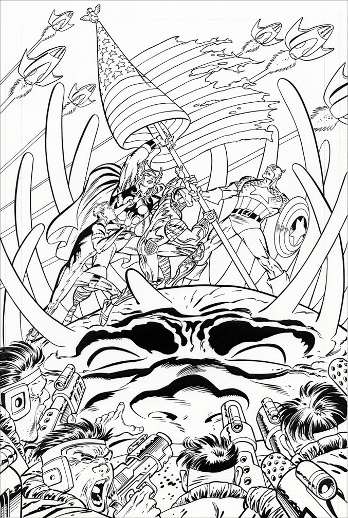 AVENGERS / KREE WAR HOUSE AD, was done sometime in the mid-90s and appeared in some Marvel titles to promote the latest Avengers / Kree battle that crossed over into a number of books if I remember correctly. Mike Zeck (pencils) Bob Smith (inks)