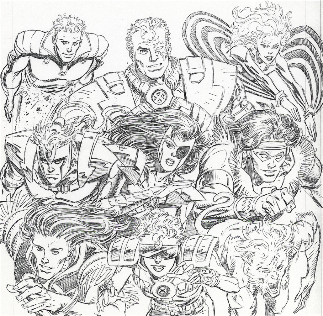 MARVEL HERO CAPS, X-MEN 3 of 4 (1994) Pencil art for Marvel character pogs by Mike Zeck