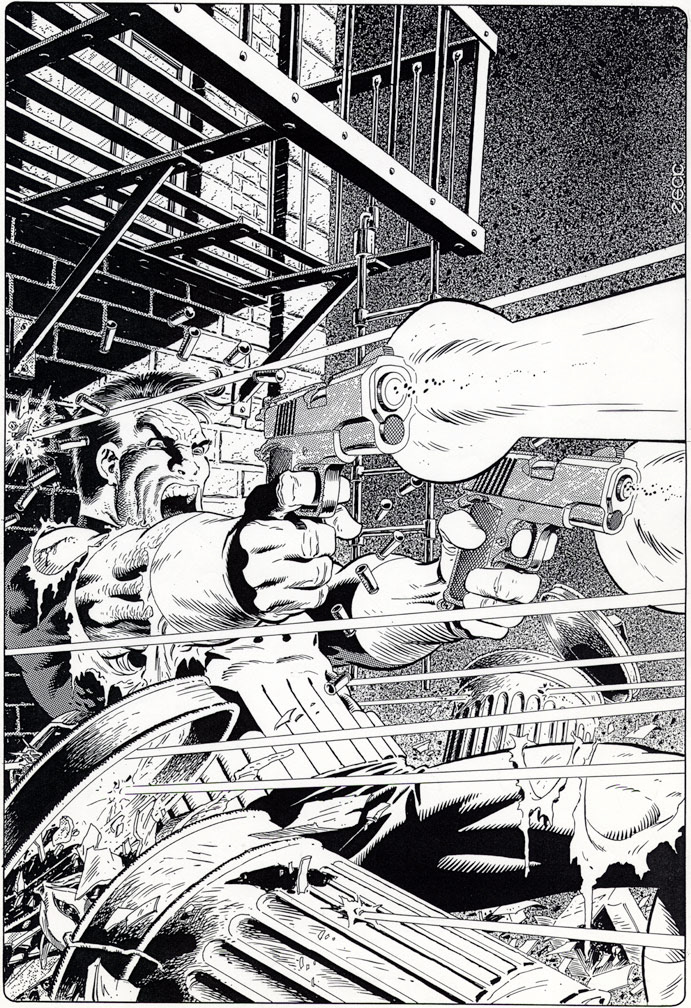 PUNISHER 1 inks. My cover art and Phil Zimelman's painted art were separate pieces, so after the series was published, I went back to my pencils and inked this one.