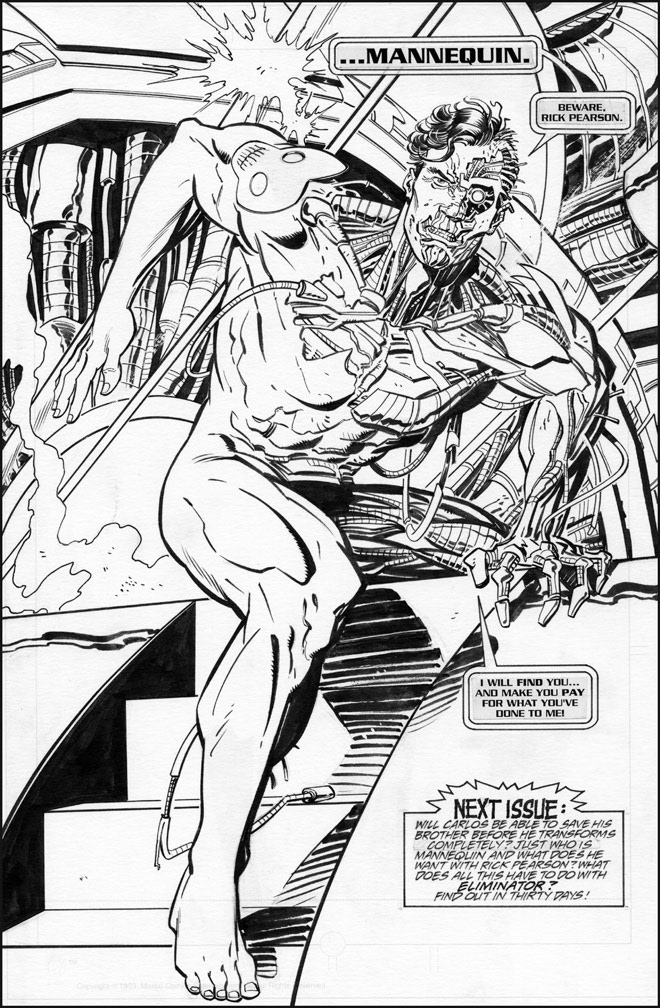 ELIMINATOR 1, May, 1995. Interior page art. Mike Zeck (pencils) / Denis Rodier (inks)