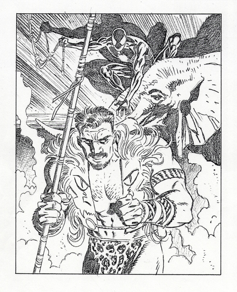 SPIDER-MAN TIMELINE CARD SET (1995) Pencil art for my contribution to the set that I believe was distributed in Welch's Eskimo Pies and other frozen desserts.