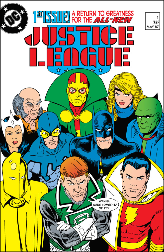 DC75 vector cover recreation: JUSTICE LEAGUE 1, May, 1987 issue.