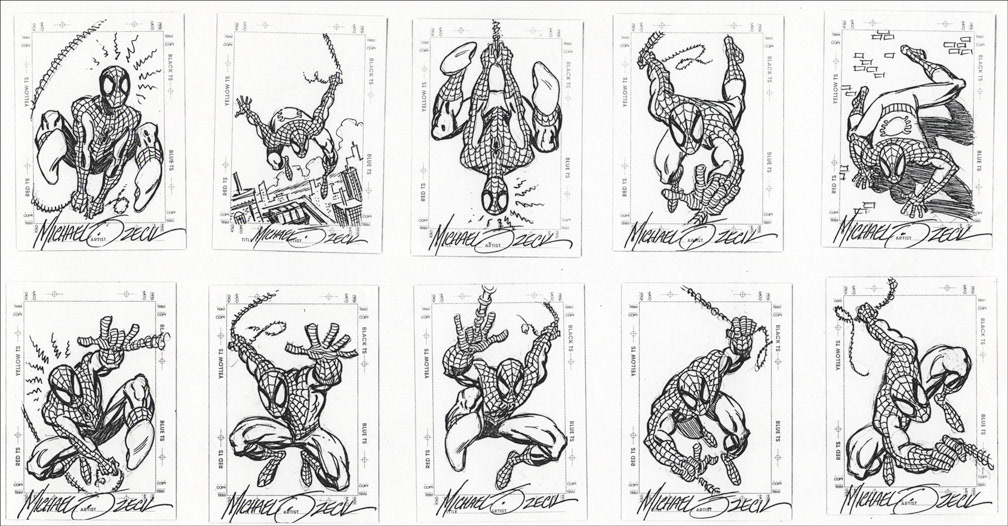 SPIDER-MAN SKETCH CARDS: I drew 10 cards for one of the early sets that offered 'sketchagraph' cards. 1997 Fleer Ultra Spider-Man I think? All are ballpoint pen art.