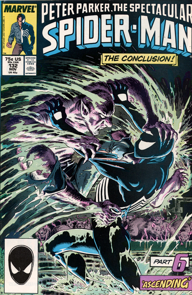 SPECTACULAR SPIDER-MAN, Vol 1 Number 132, November 1987 issue. COVER: Mike Zeck (pencils) Bob McLeod (inks) INTERIOR: Mike Zeck (pencils) Bob McLeod (inks)