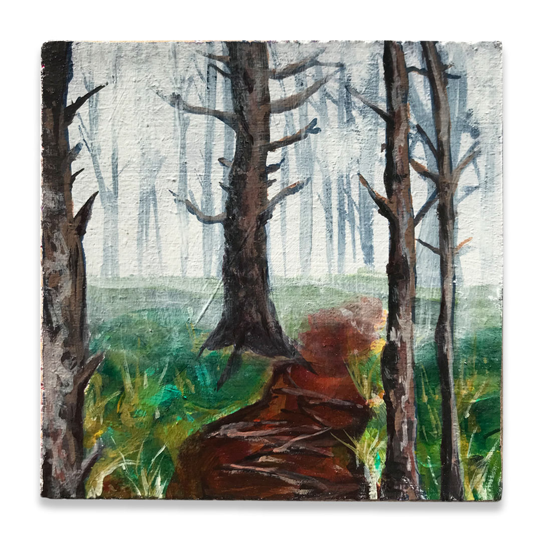 Foggy Portland | 5.25x5.25" acrylic on recycled block