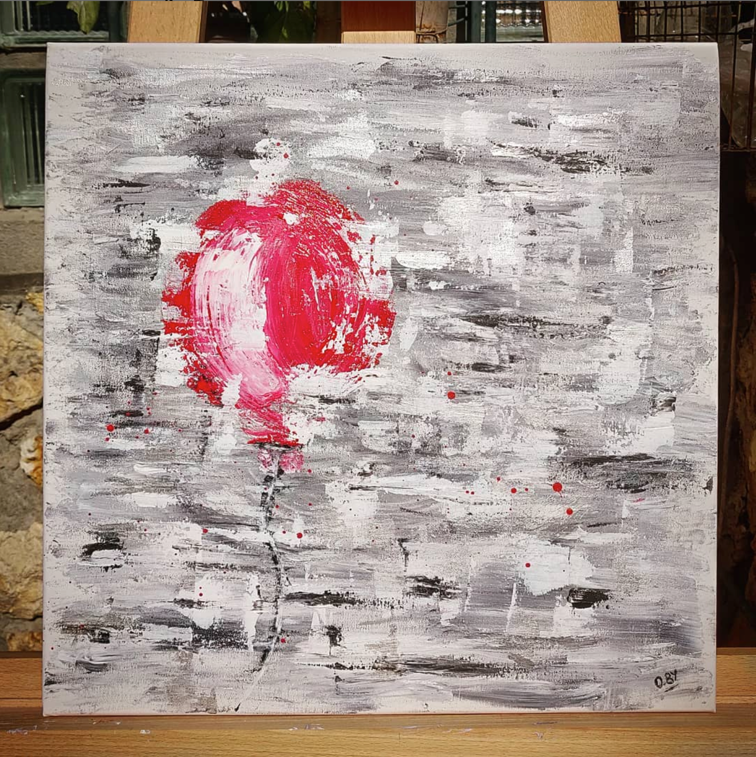 "The Mist", acrylique, bombes & liant caparol, 50X50 cm, sept. 2019.