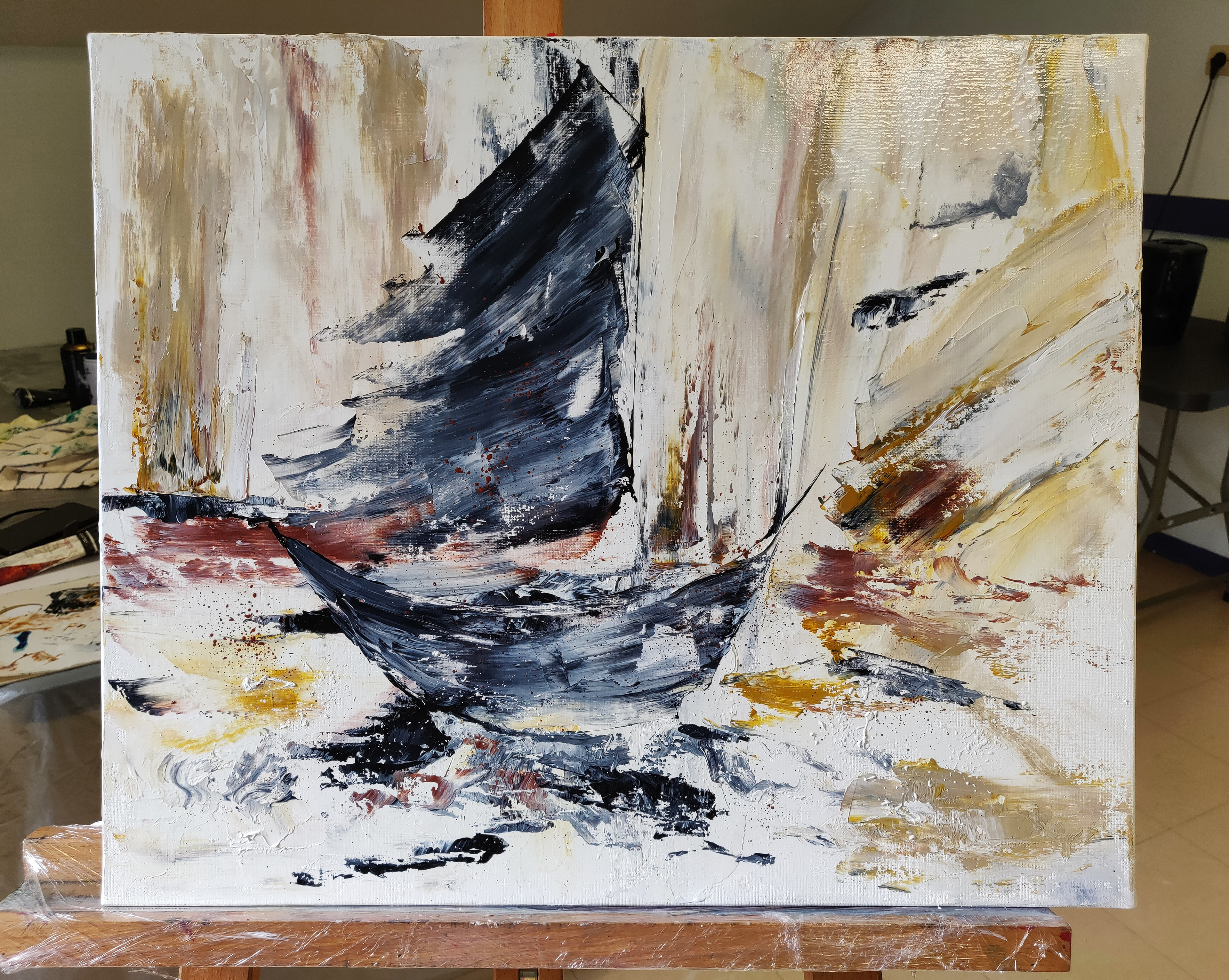 "4 mains", huile sur toile, 2018 (peinture réalisée avec Évelyne By).