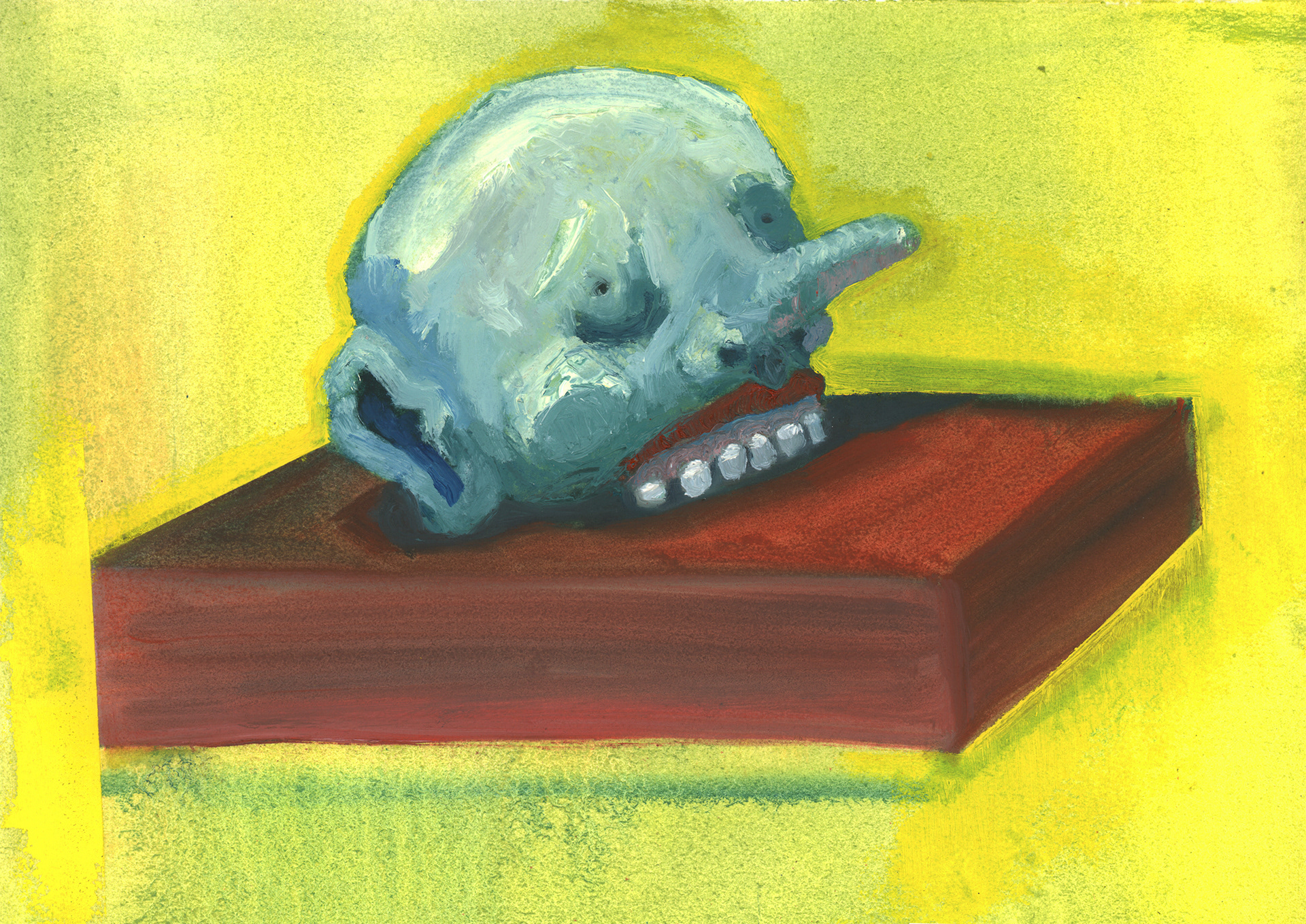 Biting the Block, oil on paper, 2021