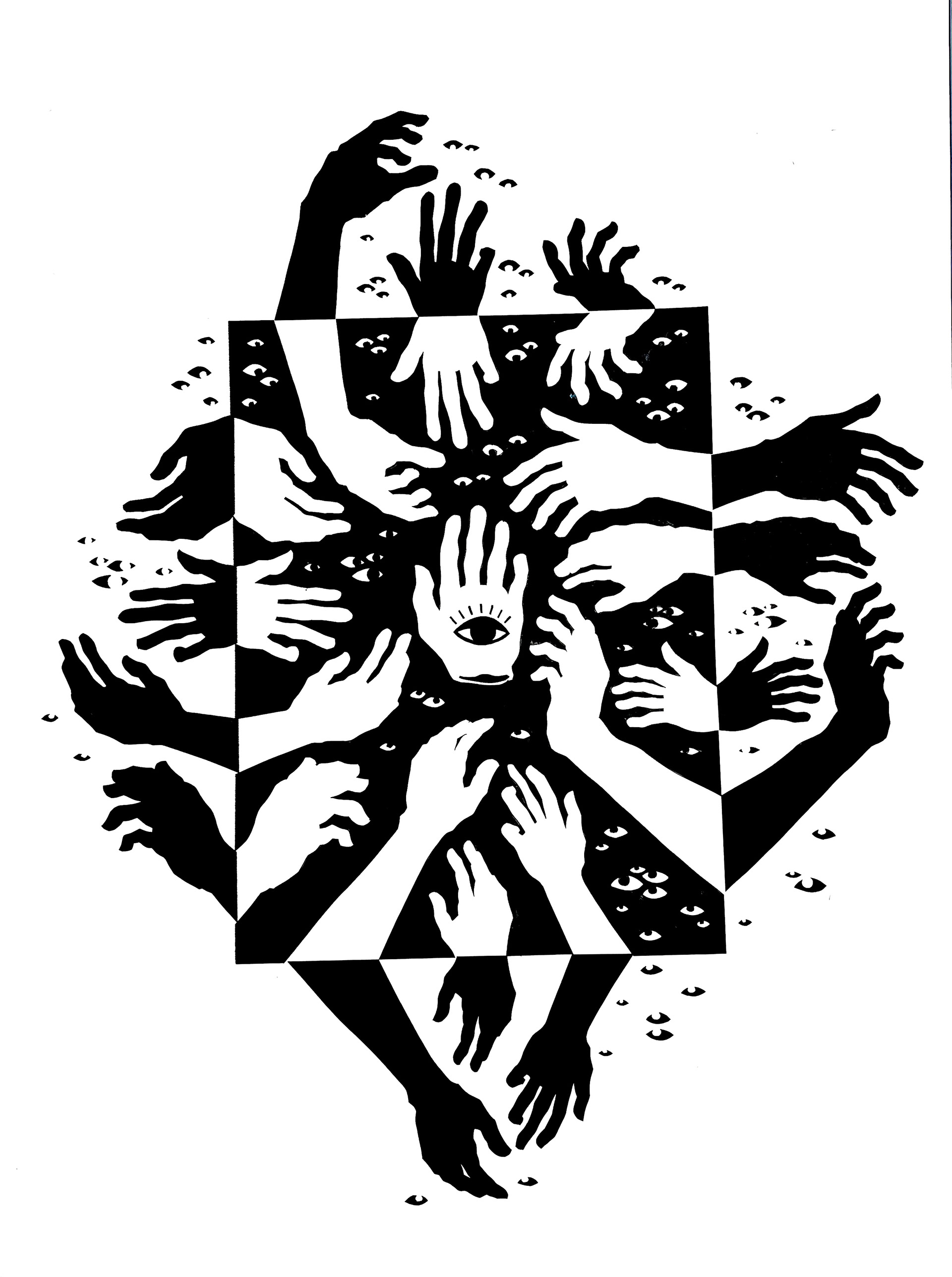 Notan Project, cut paper on watercolor paper, Perceptual Studio - ART 2852C - Spring 23 