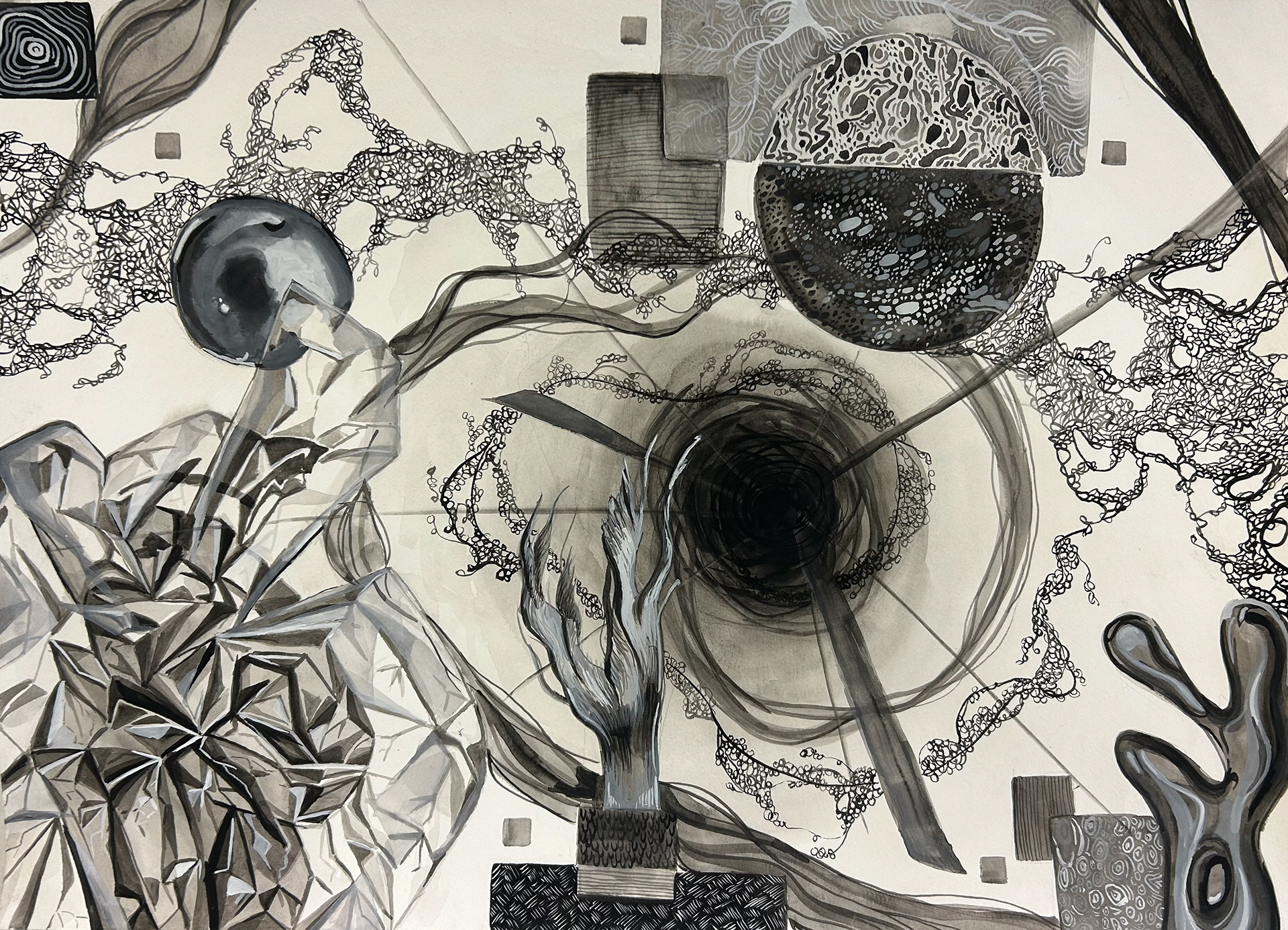 Value Project, ink and goauche on watercolor paper, Perceptual Studio - ART 2852C - Fall 23 
