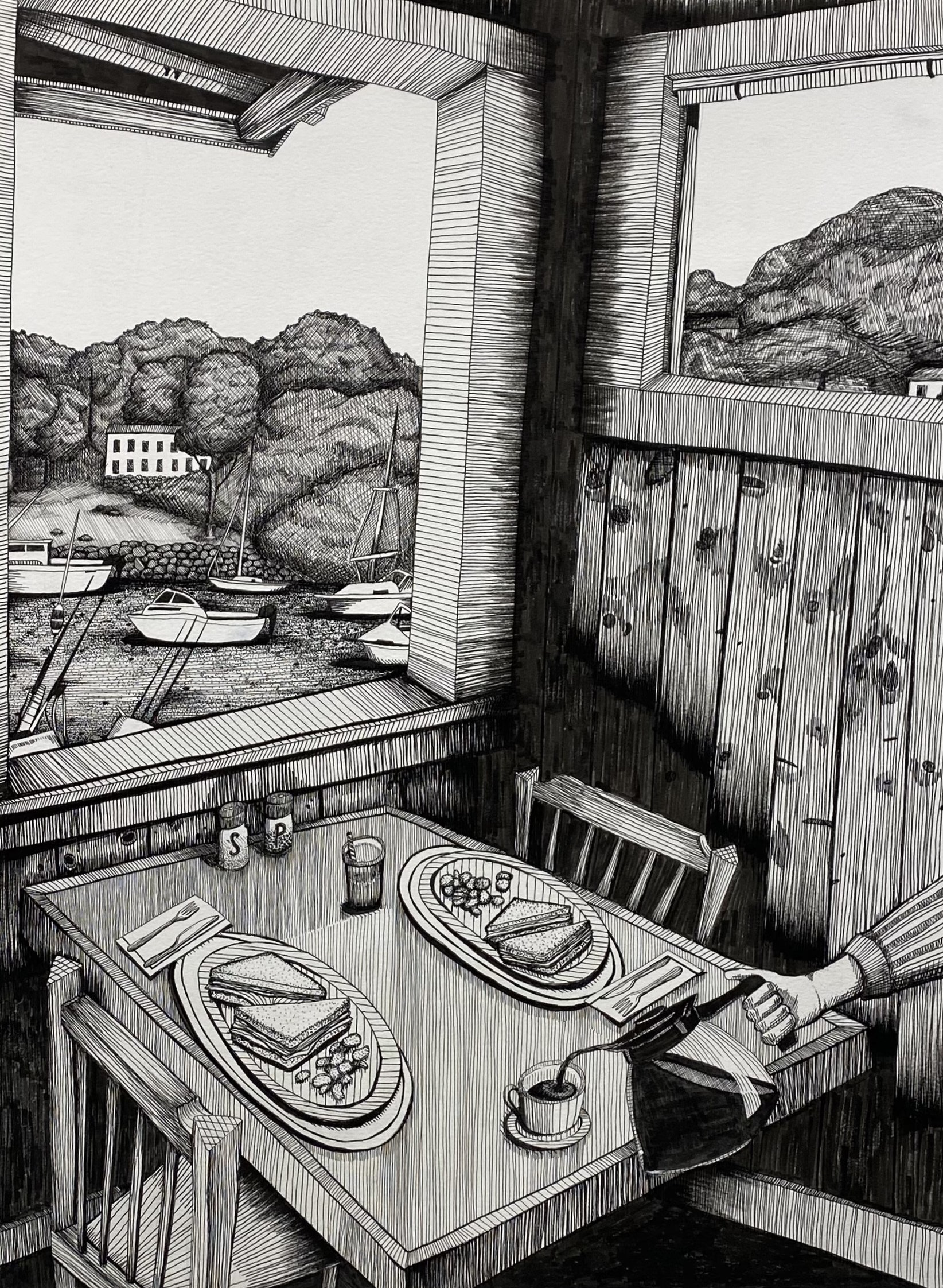 Line Project, ink on watercolor paper, Perceptual Studio - ART 2852C - Fall 23 