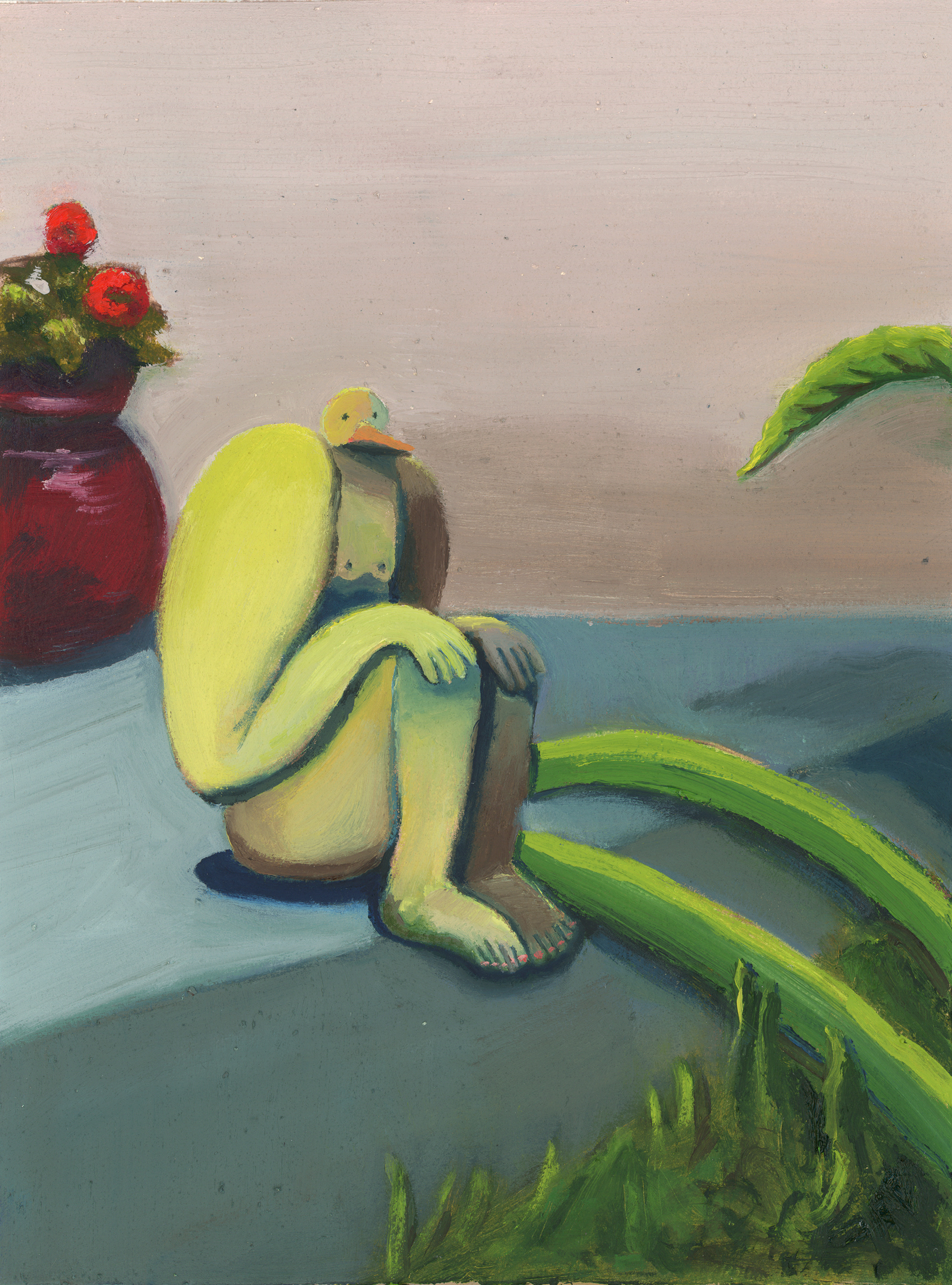 Sitting and Thinking, oil on paper, 2021