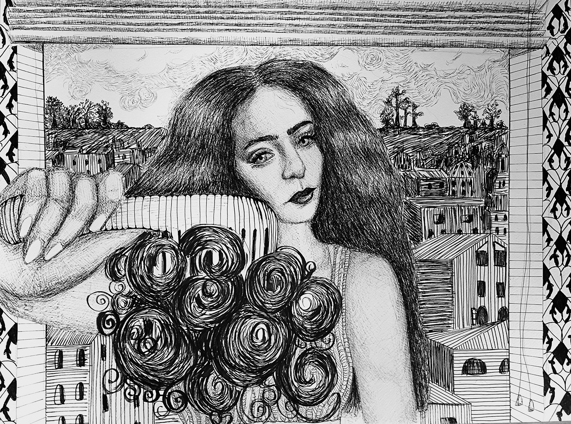 Line Project, ink on watercolor paper, Perceptual Studio - ART 2852C - Spring 23 