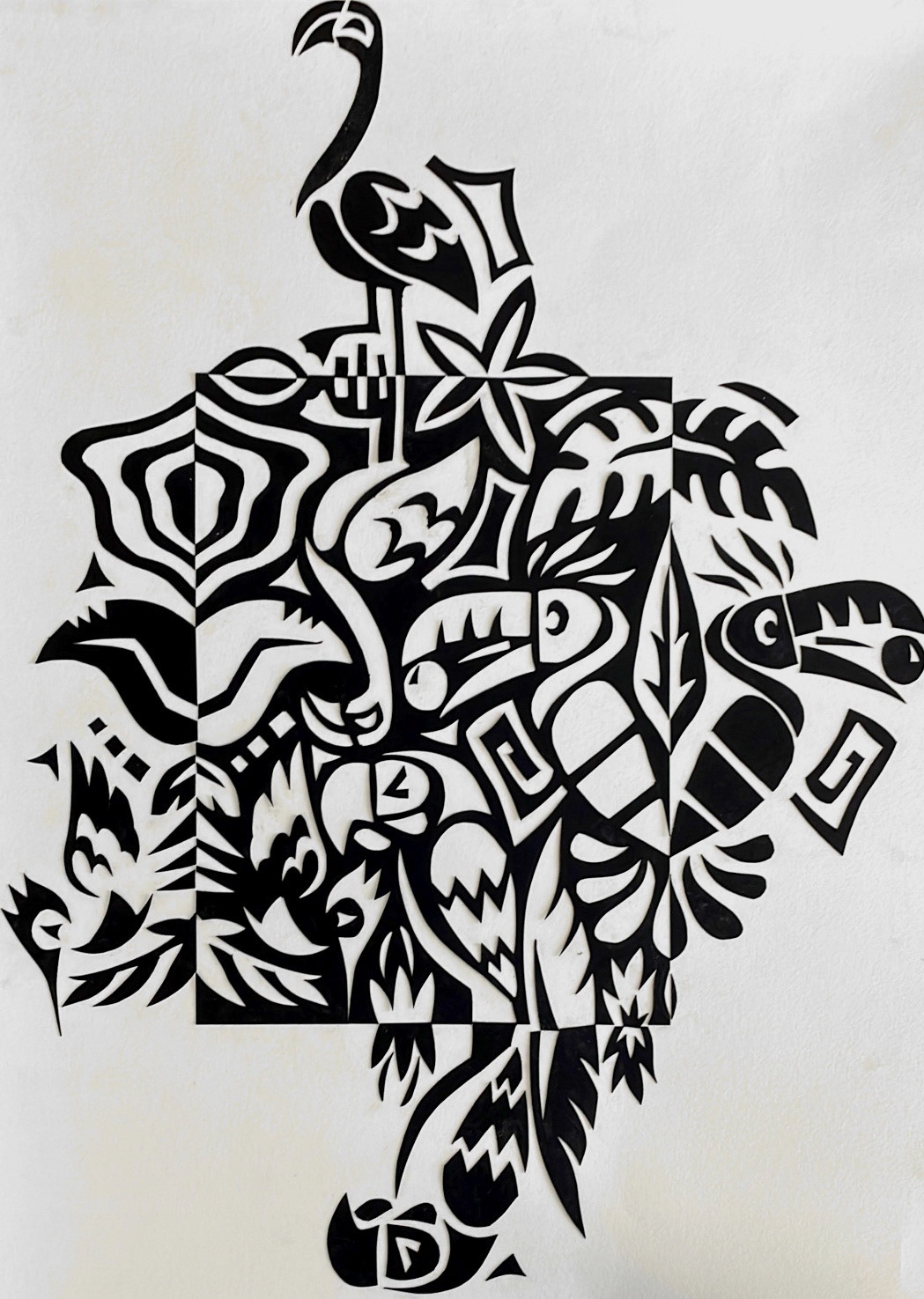 Notan Project, cut paper on watercolor paper, Perceptual Studio - ART 2852C - Fall 23 