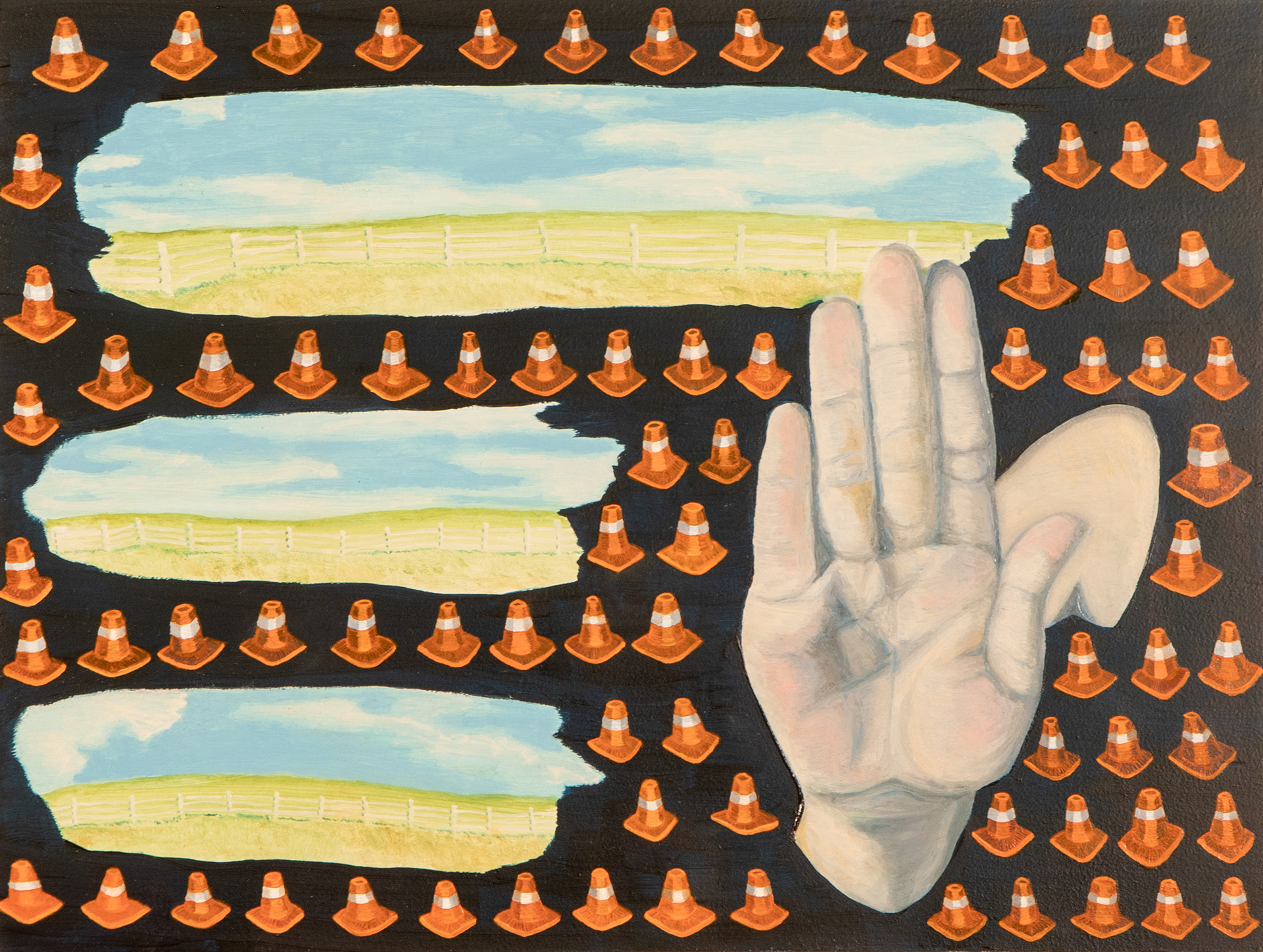 Barrier Daydream, oil on panel, 2023