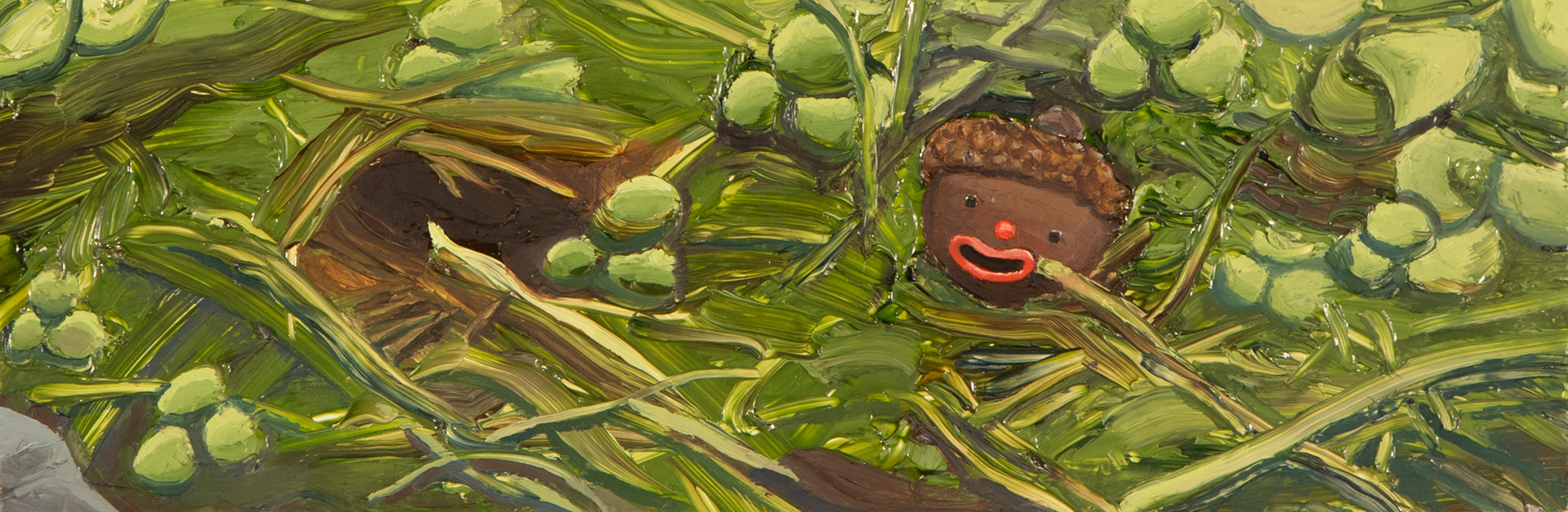 Acorn Clown, oil on panel, 2023