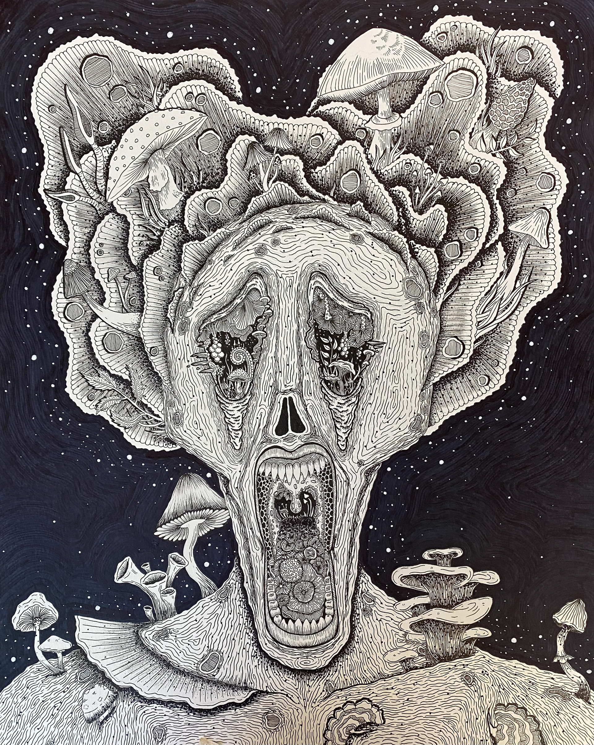 Line Project, ink on watercolor paper, Perceptual Studio - ART 2852C - Spring 23 