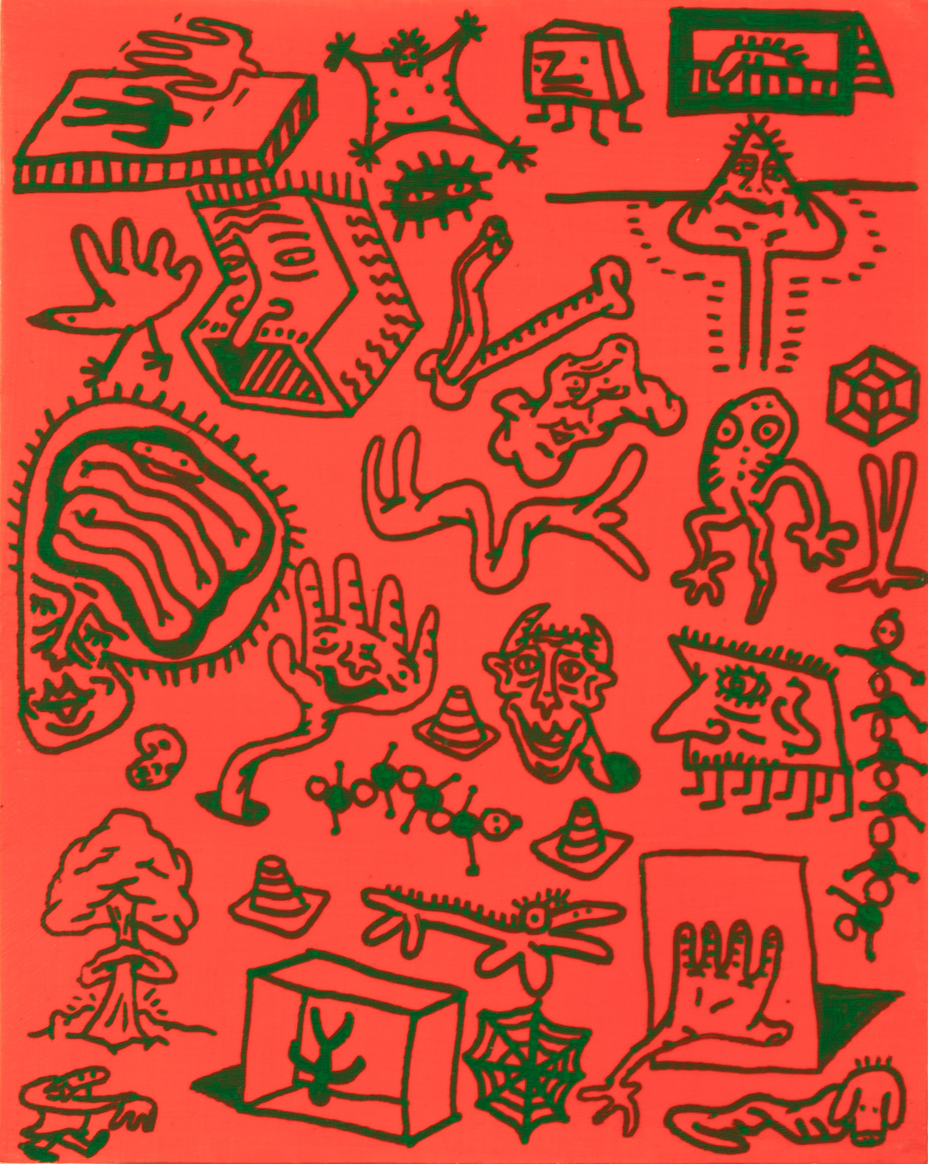 Mind Glyph in Chromostereopsis, acrylic on panel, 2023