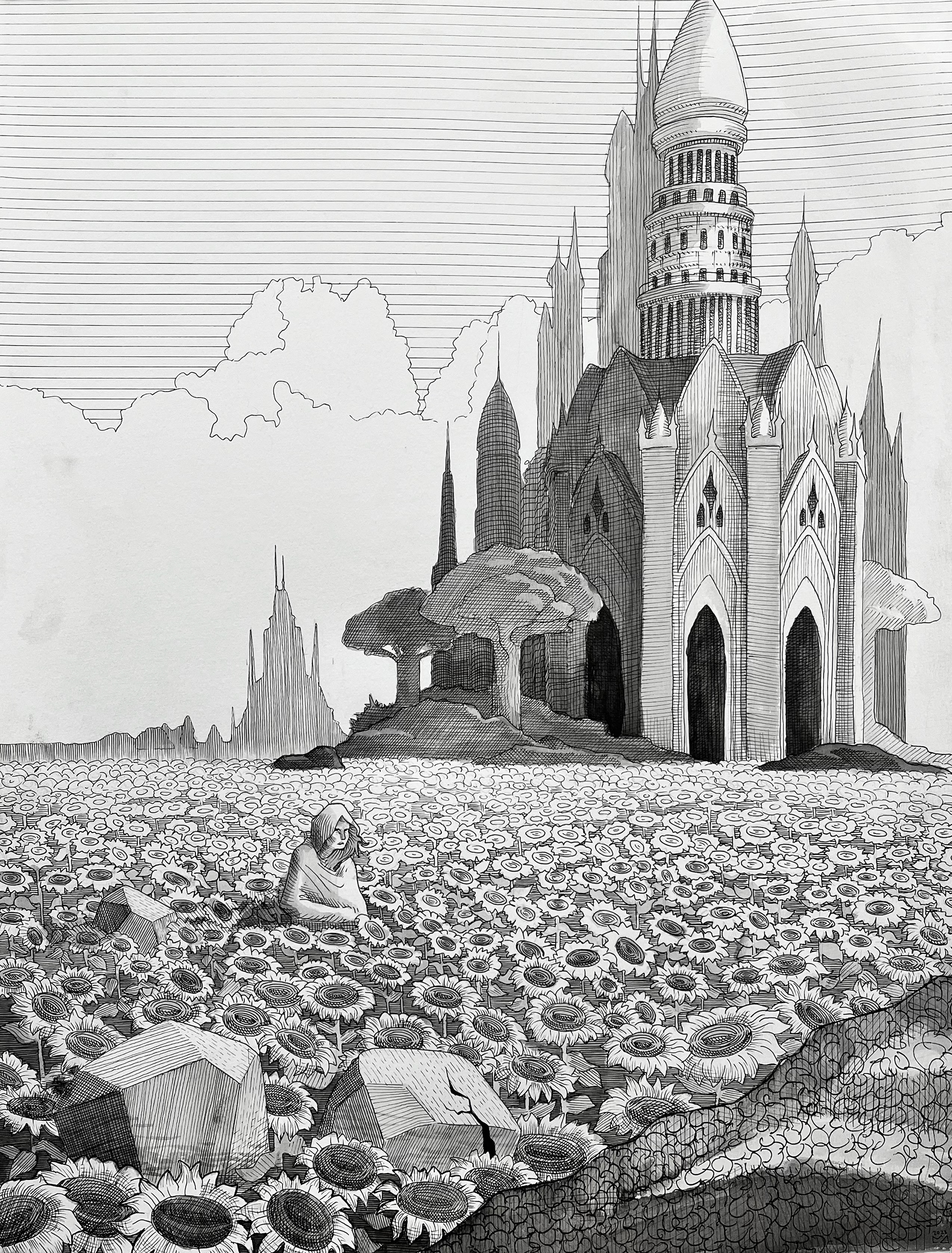 Value Project, ink on watercolor paper, Perceptual Studio - ART 2852C - Spring 23 