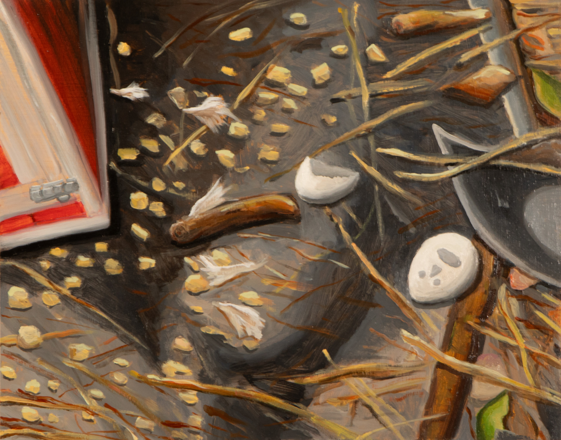 Coop Intruder, oil on panel, 2022