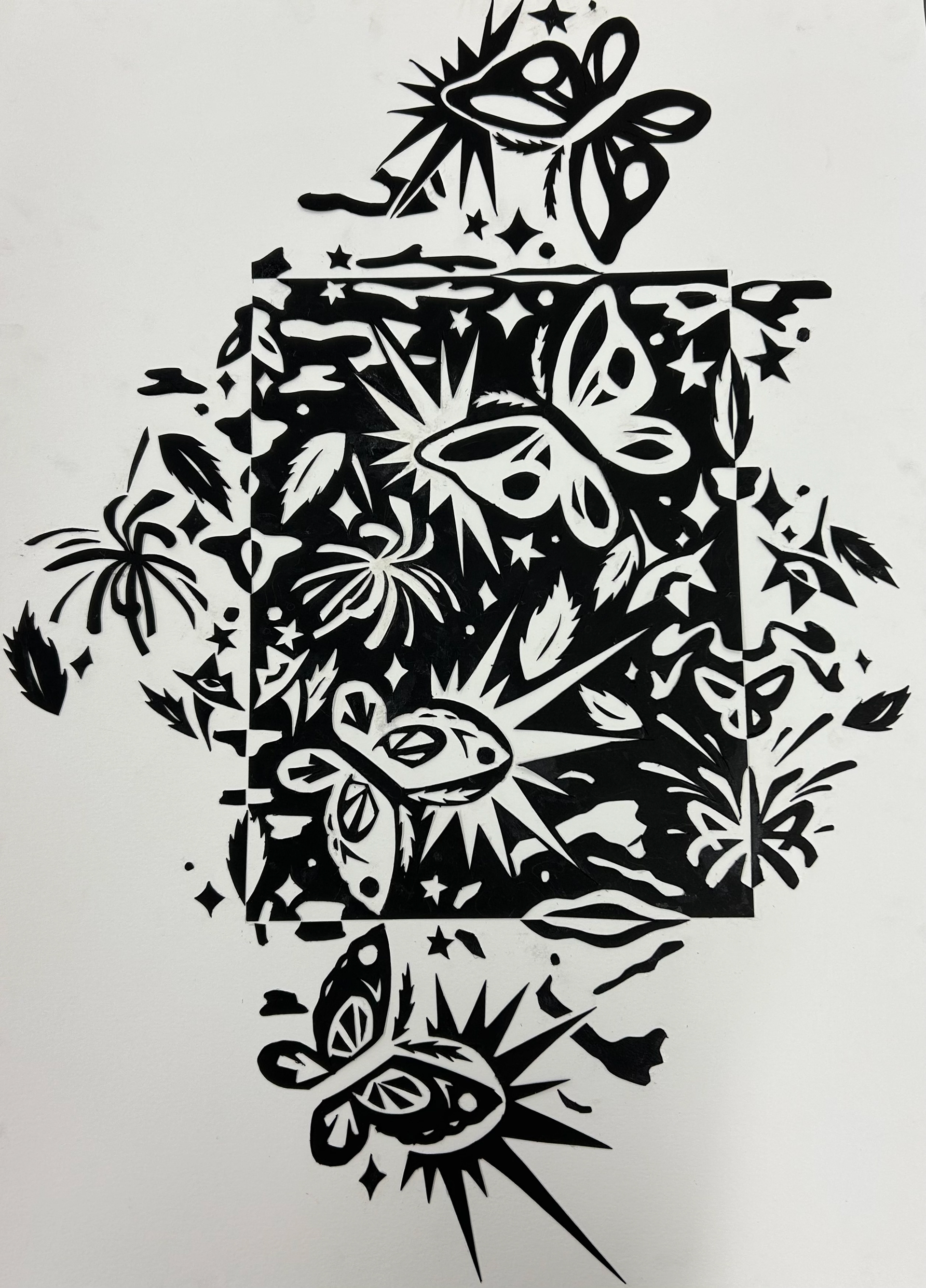 Notan Project, cut paper on watercolor paper, Perceptual Studio - ART 2852C - Fall 23 