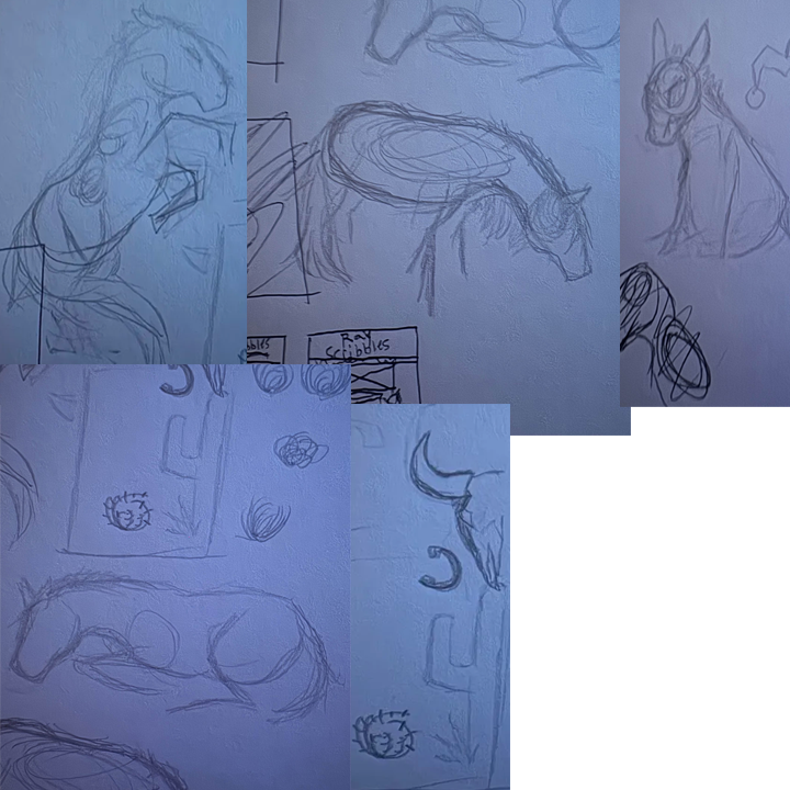 Initial sketches for western playing cards