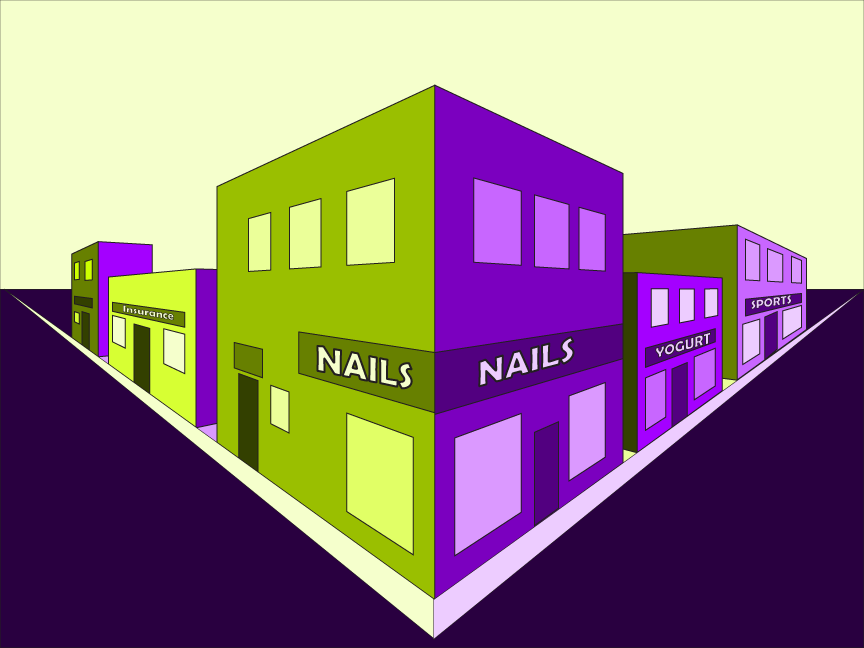 A 2-point perspective street corner.