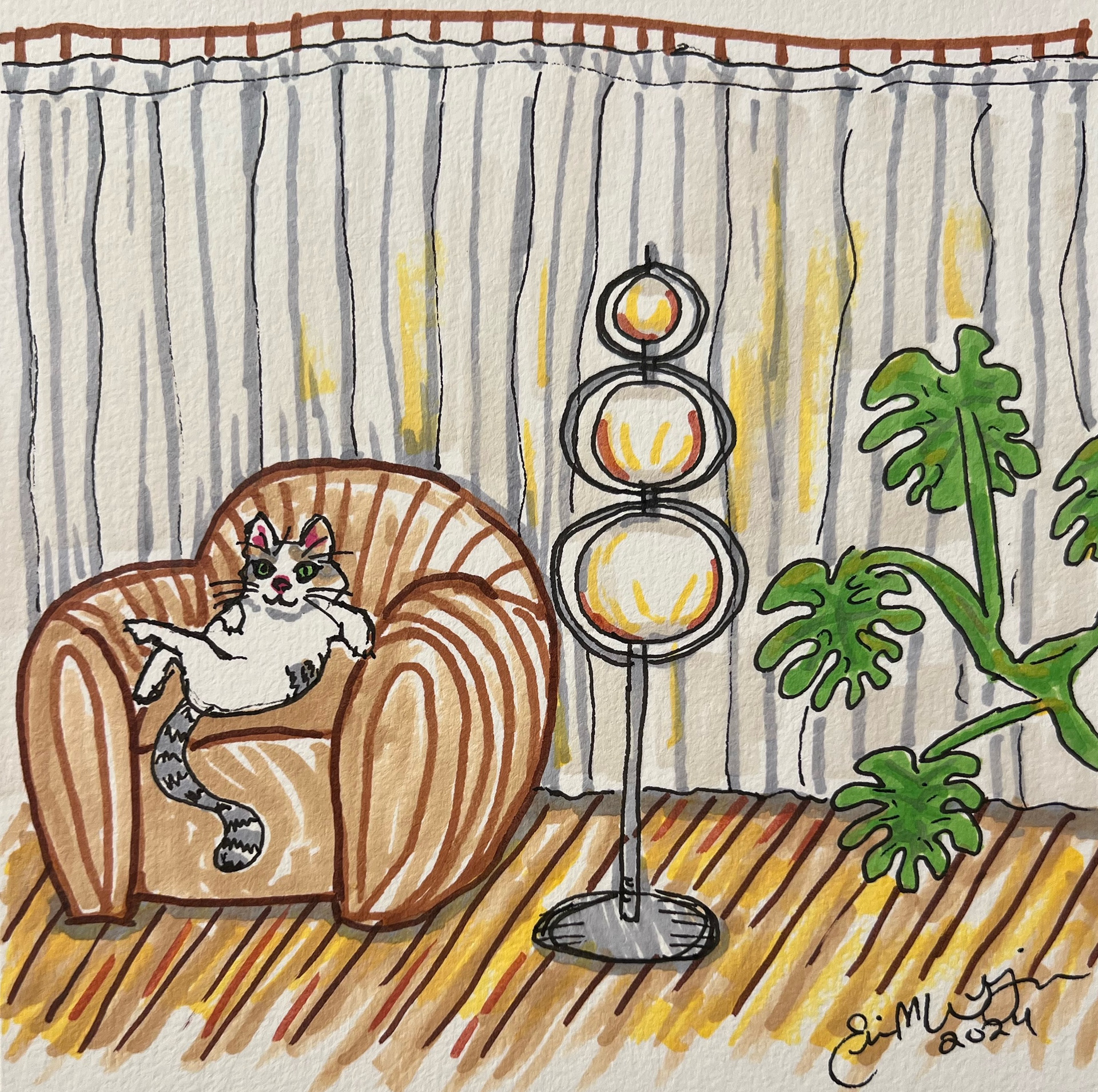 Oskar Loves MCM & Plants. Marker and Micron Pen on Paper.