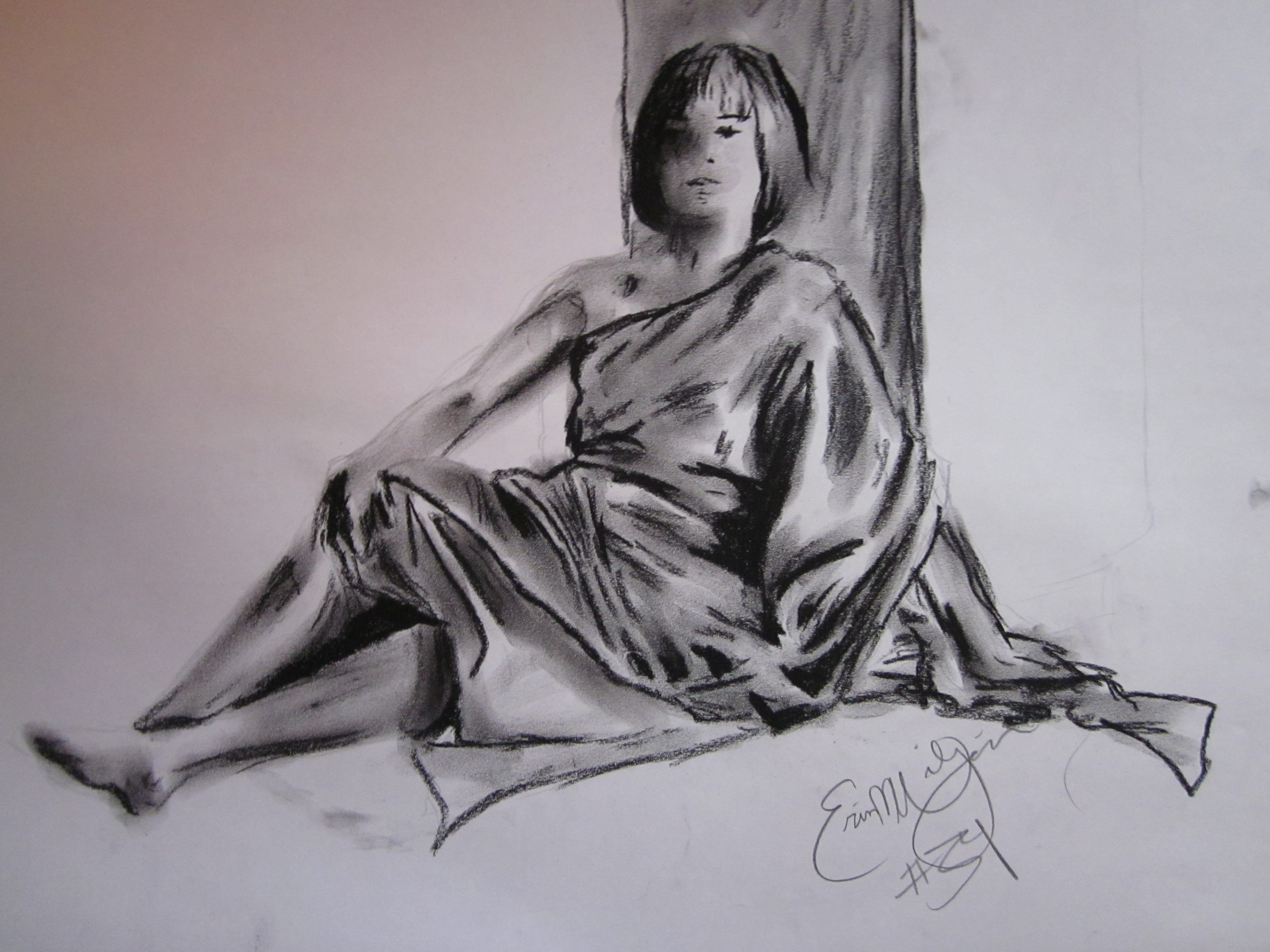 Girl on Post. Charcoal on Paper.
