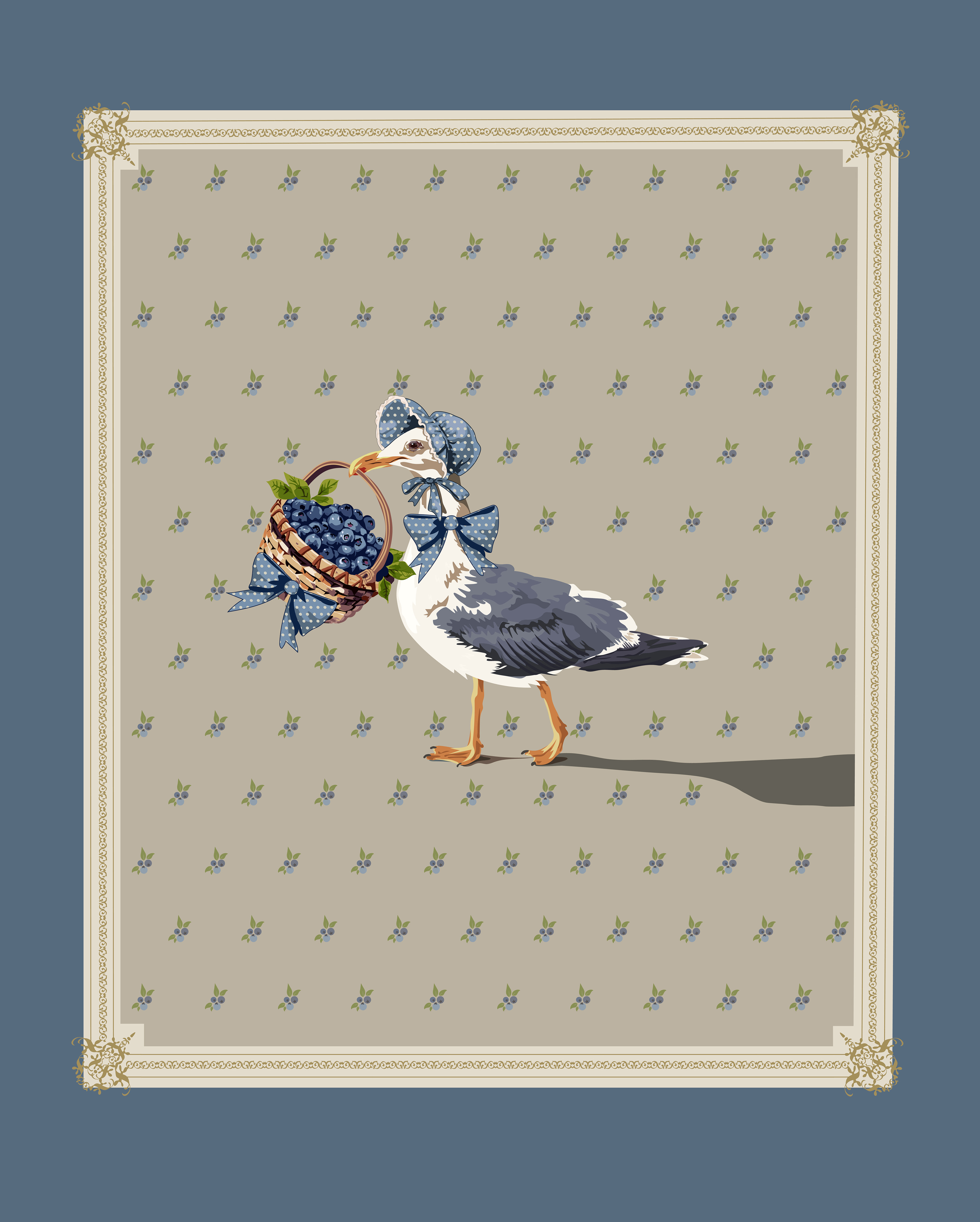 This Country Gull Can Have My Blueberries but Not My Sub Sandwich. Digital Illustration.