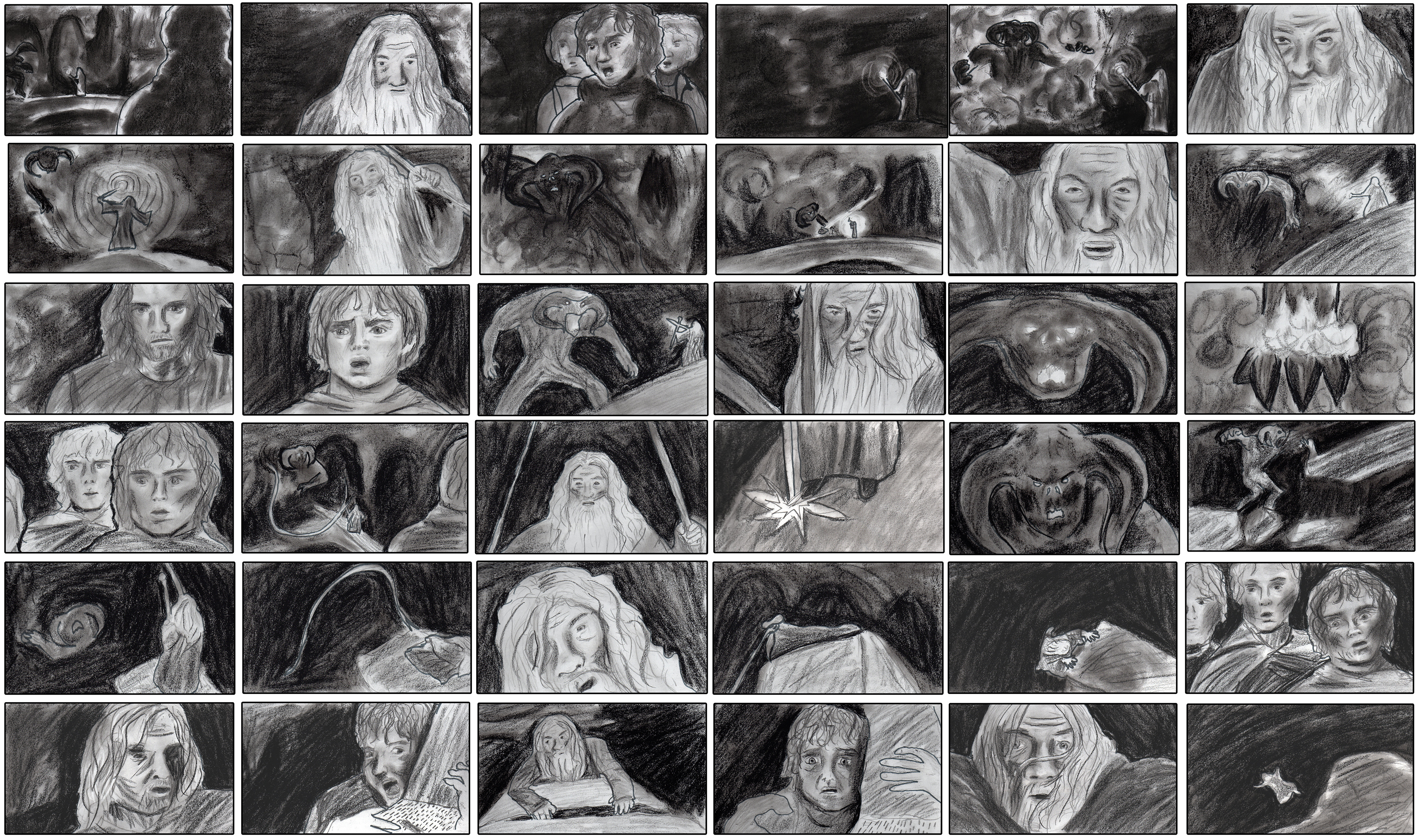 Lord of the Rings Storyboard. Charcoal and Pencil on Paper.