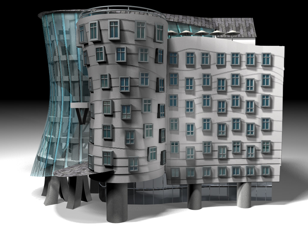 Frank Gehry's Dancing House. 3D Model and Texture in C4D.