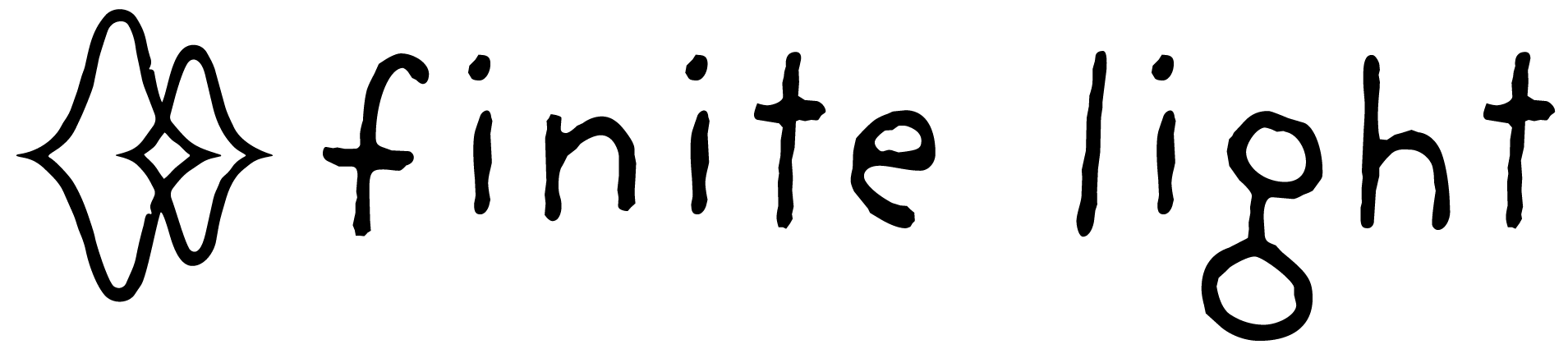 A stylized black logo and black text reading "Finite Light".