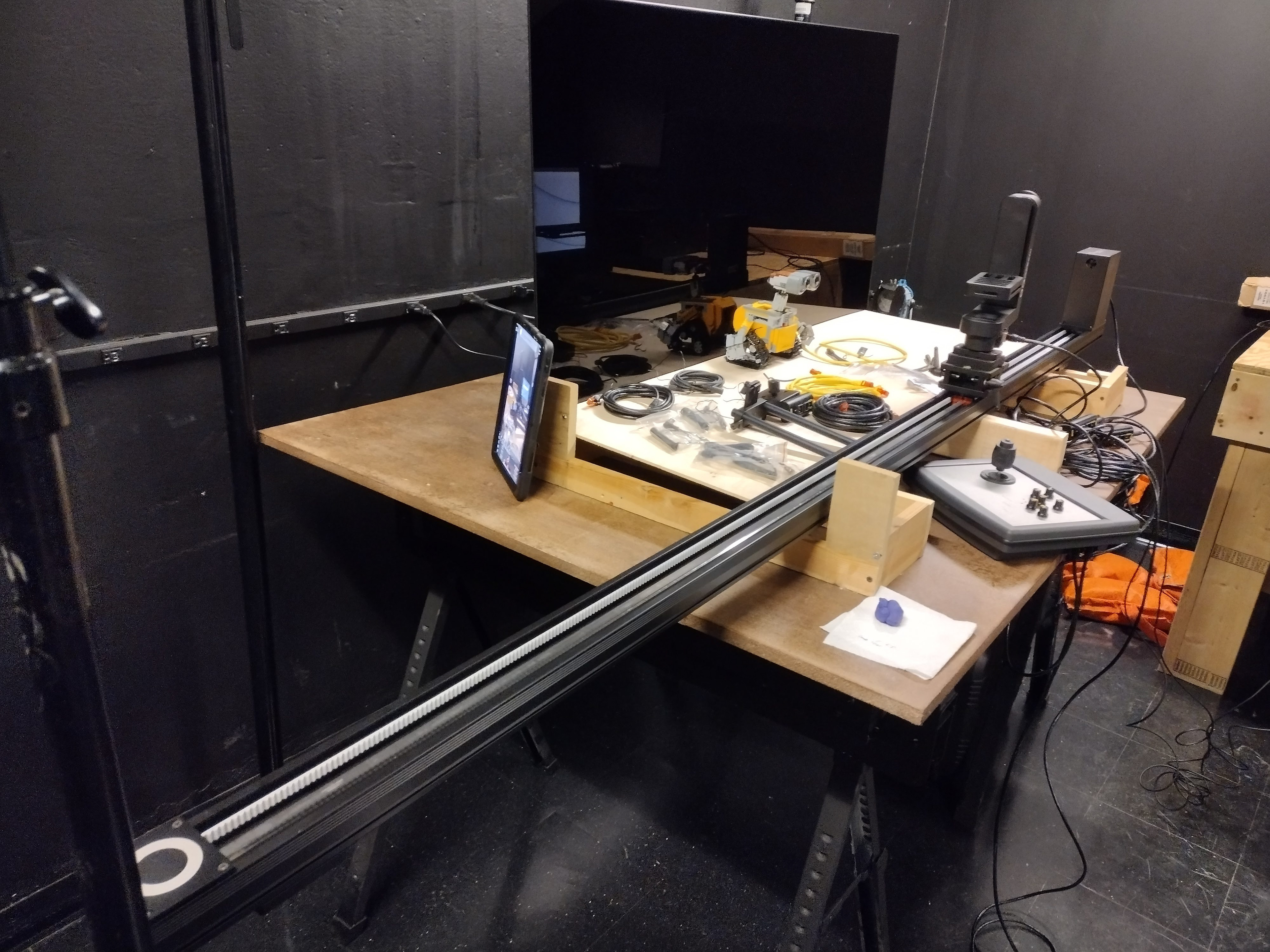 Temporary setup with motion control rails.