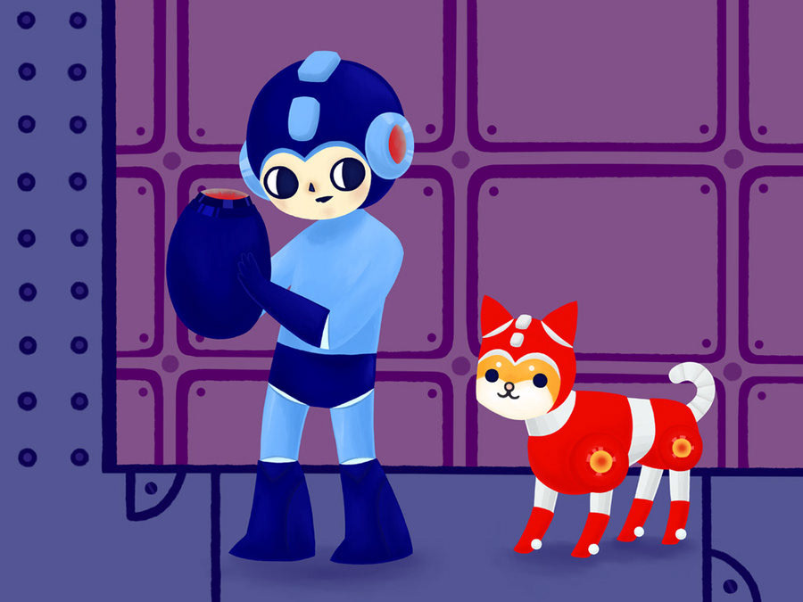 Megaman and Rush (as played by my dog a Shiba)