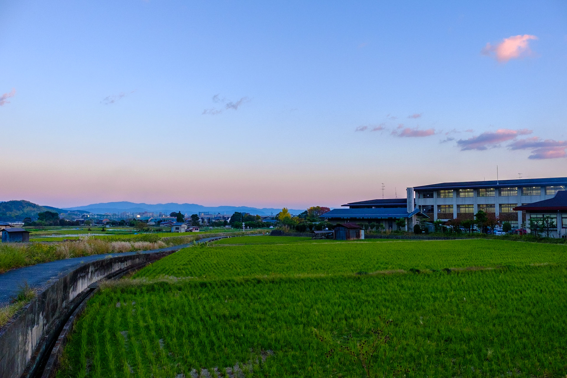 Rizières et école près du Daikaku-ji (Kyōto)