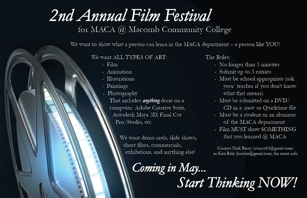 A poster designed for a student film festival at Macomb Community Colllege
