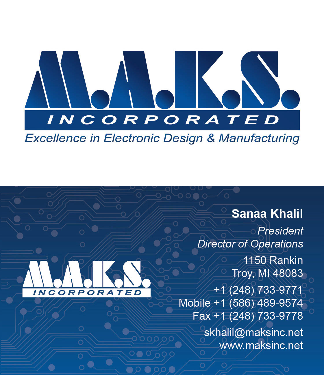 This was a double-sided business card for a local electronic design firm.