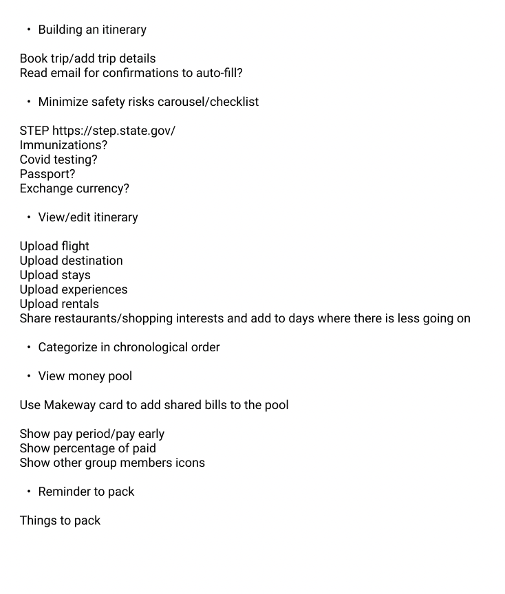 List of potential features to implement