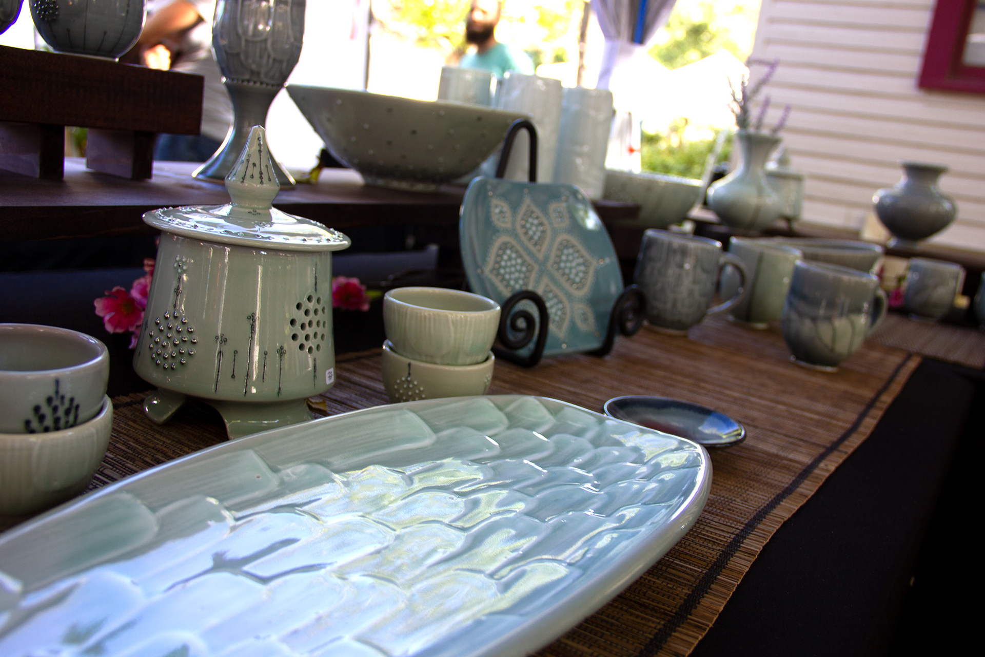 Using cool colors Kym Owens creates handmaid functional vessels and dishes.