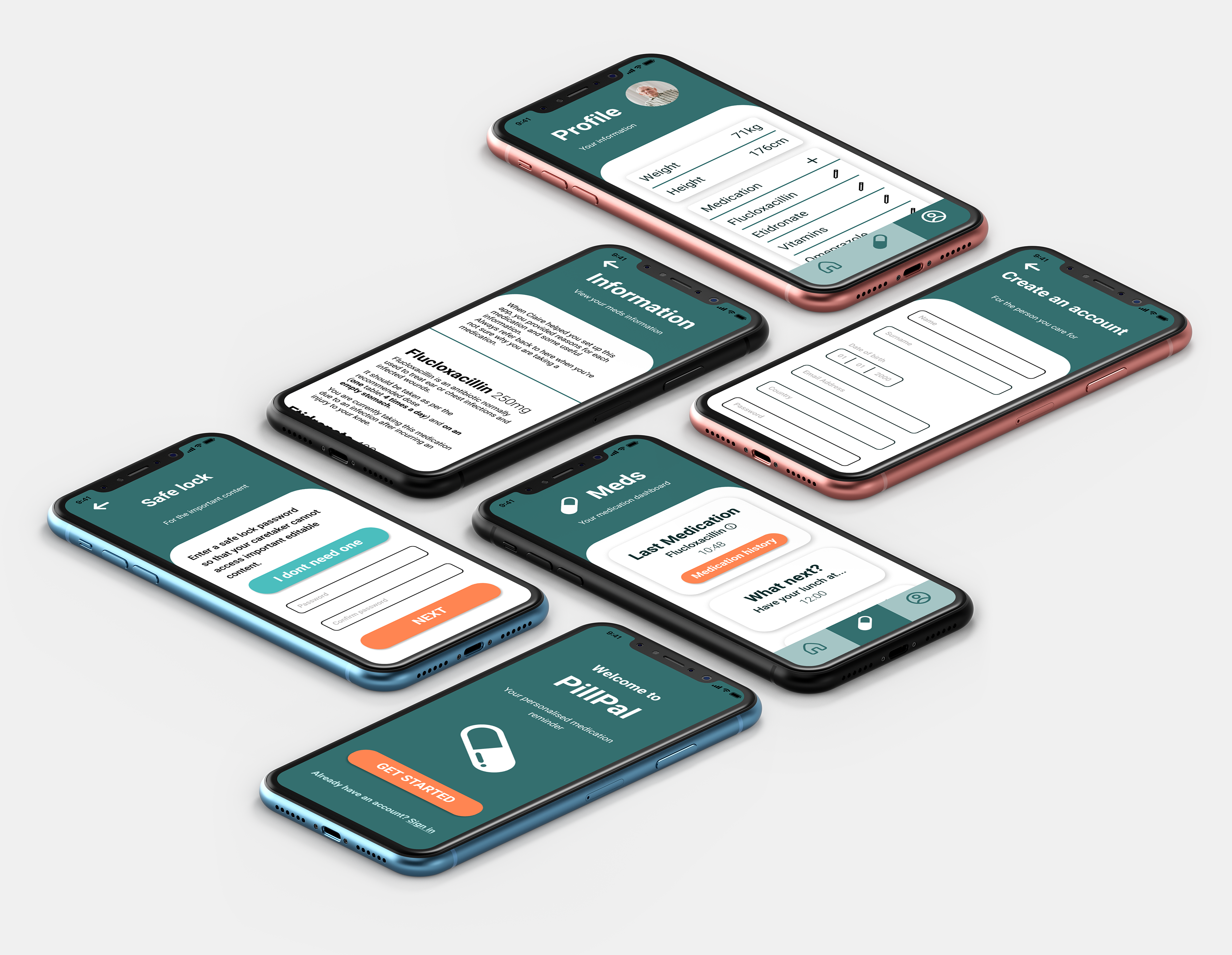 Various pages of the app