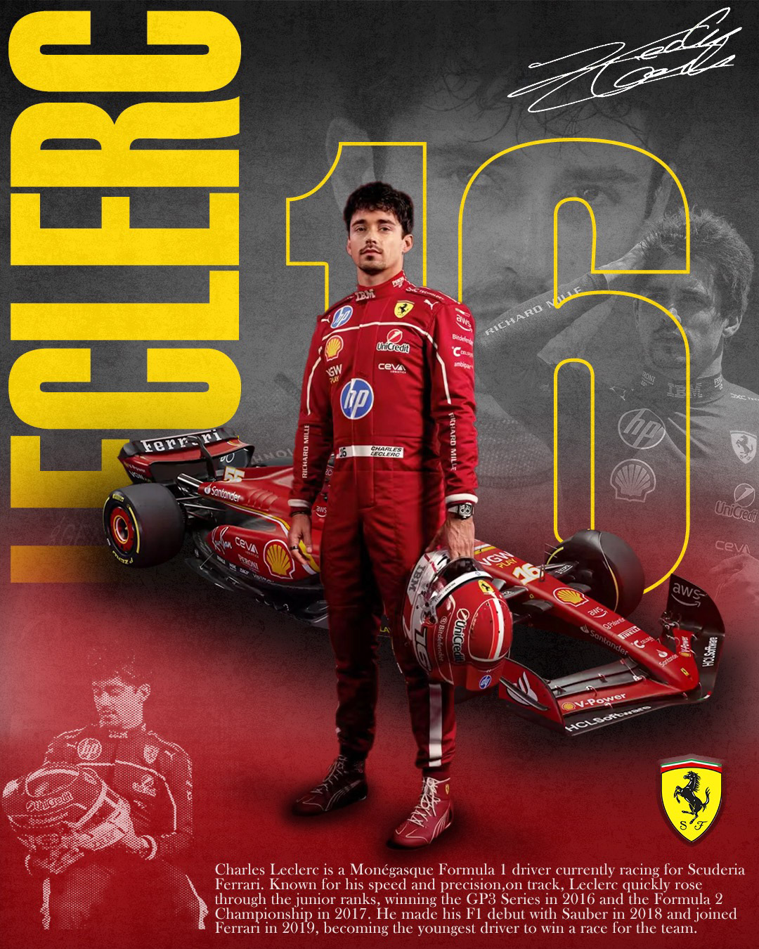 Charles Leclerc in Ferrari. Inspired by one of the most favored drivers on the Formula 1 grid.
