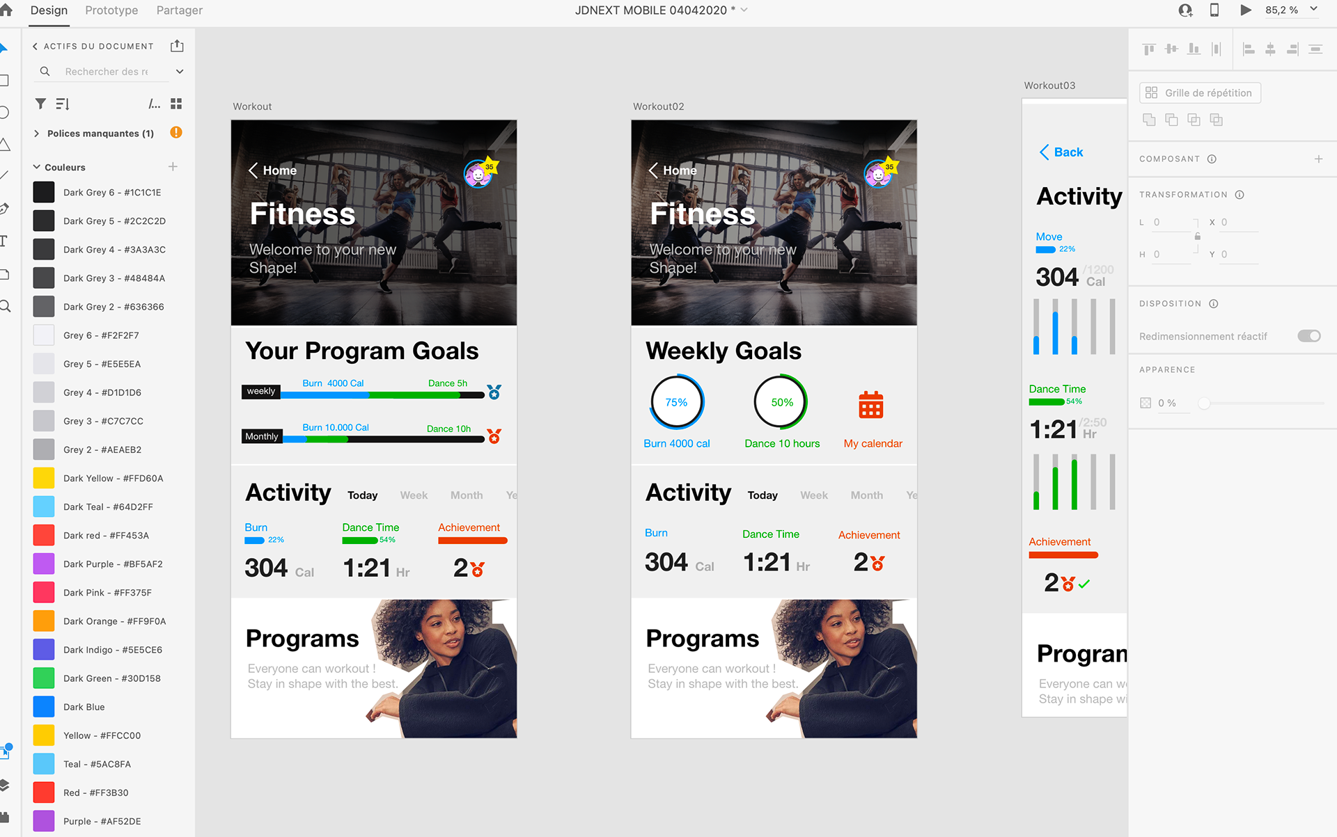 Adobe XD prototype : Fitness App