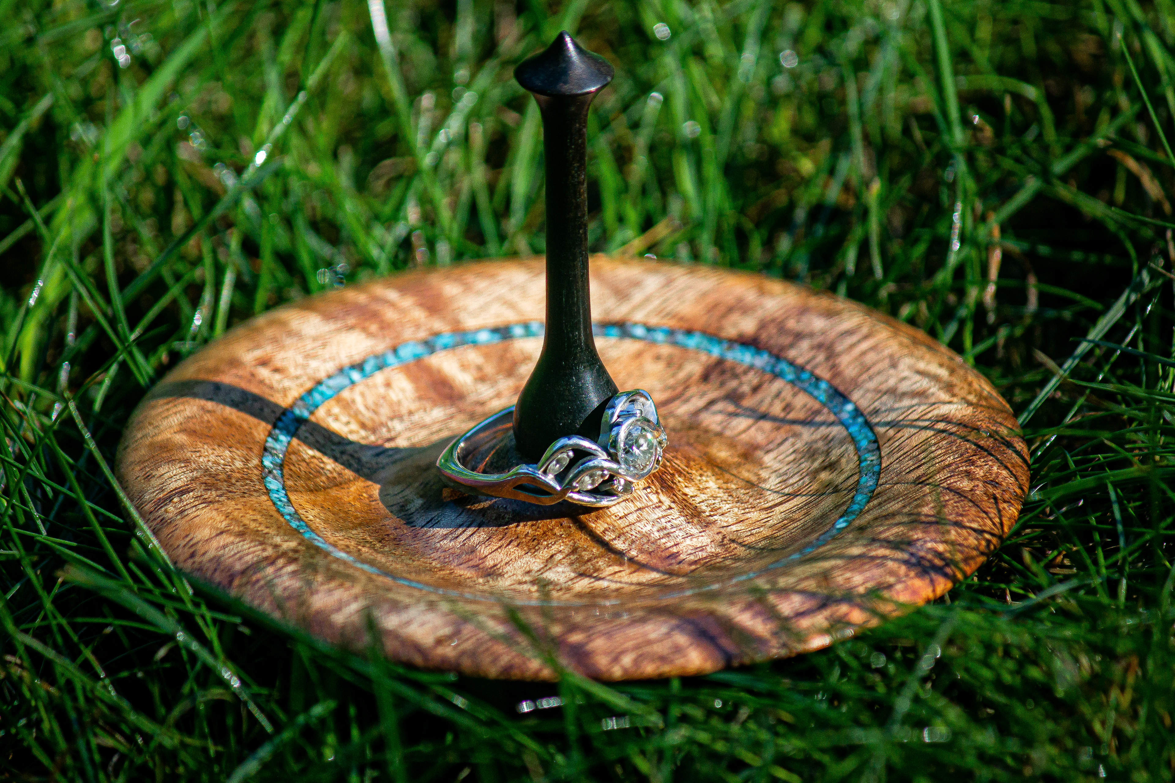 Curly Koa, Turquoise, and Ebony Ring Dish