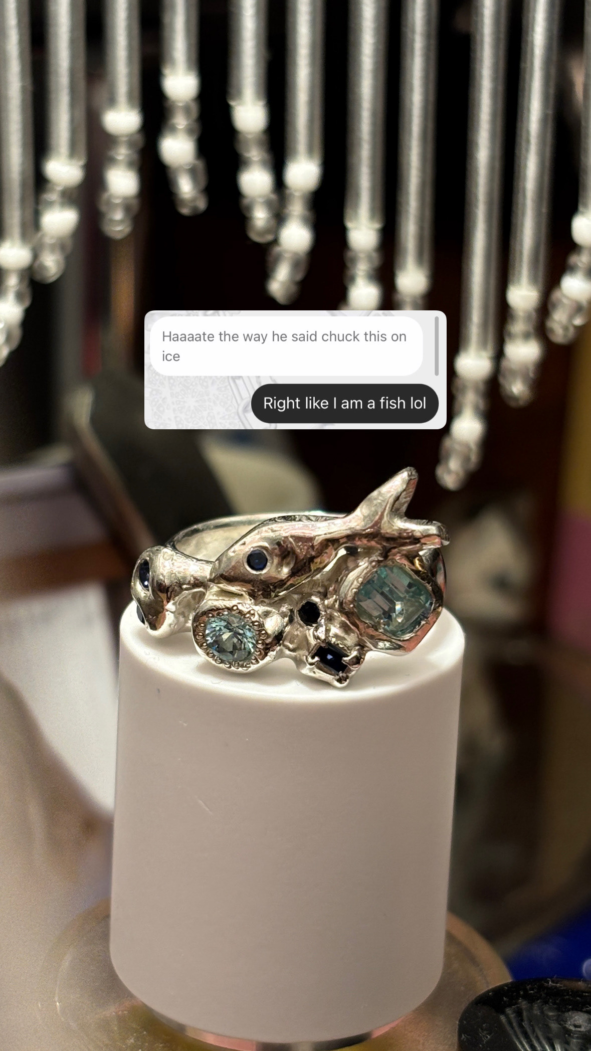 Melting Ring, 2024. Recycled sterling silver, lab-grown sapphires.