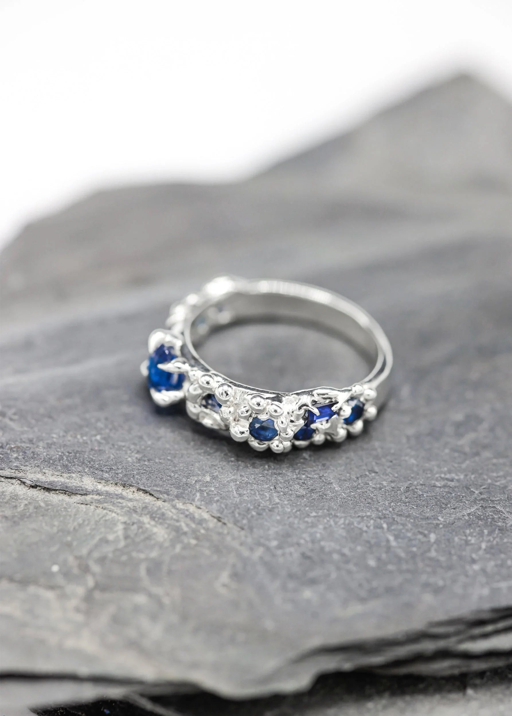 Blue, 2022. Recycled sterling silver, lab-grown sapphires. Image courtesy of Bizarre Bazaar.