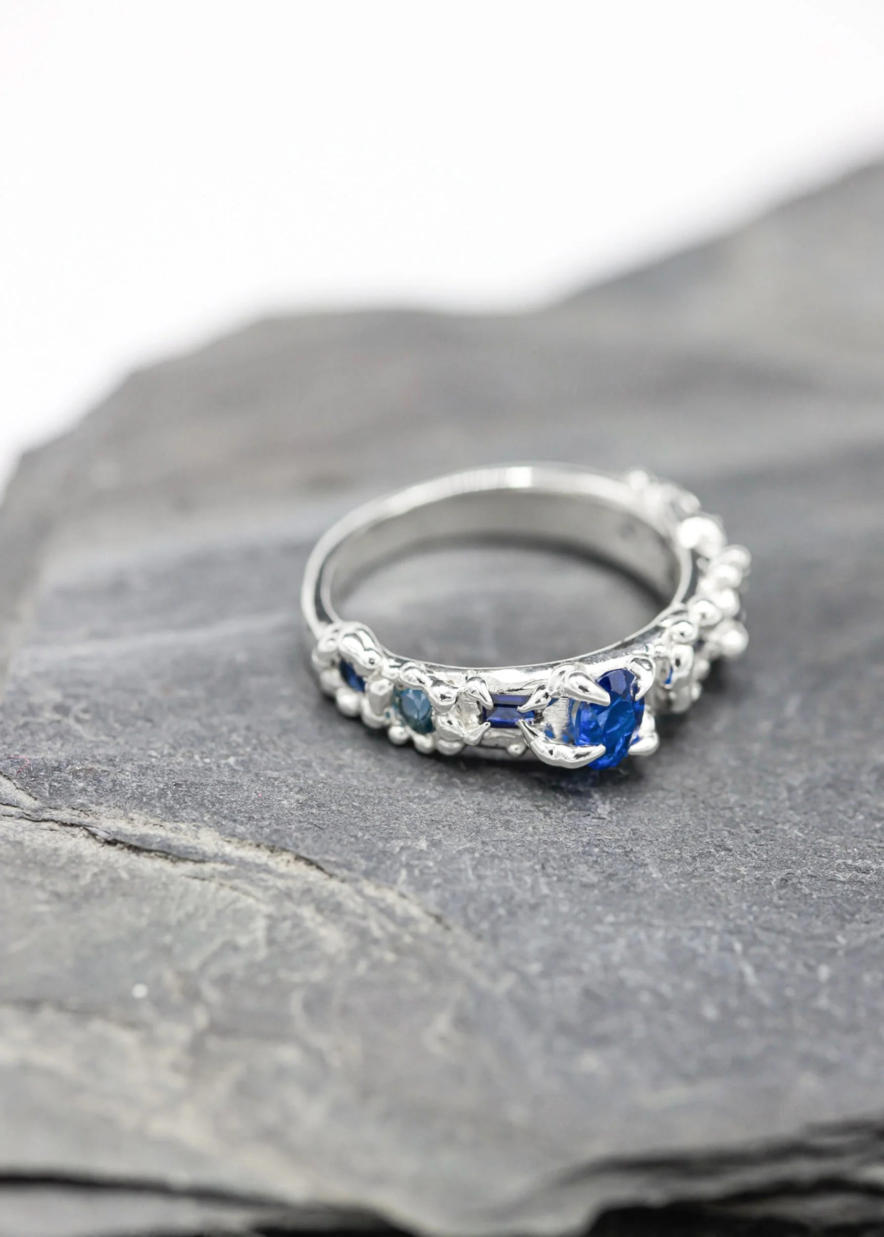 Blue, 2022. Recycled sterling silver, lab-grown sapphires. Image courtesy of Bizarre Bazaar.